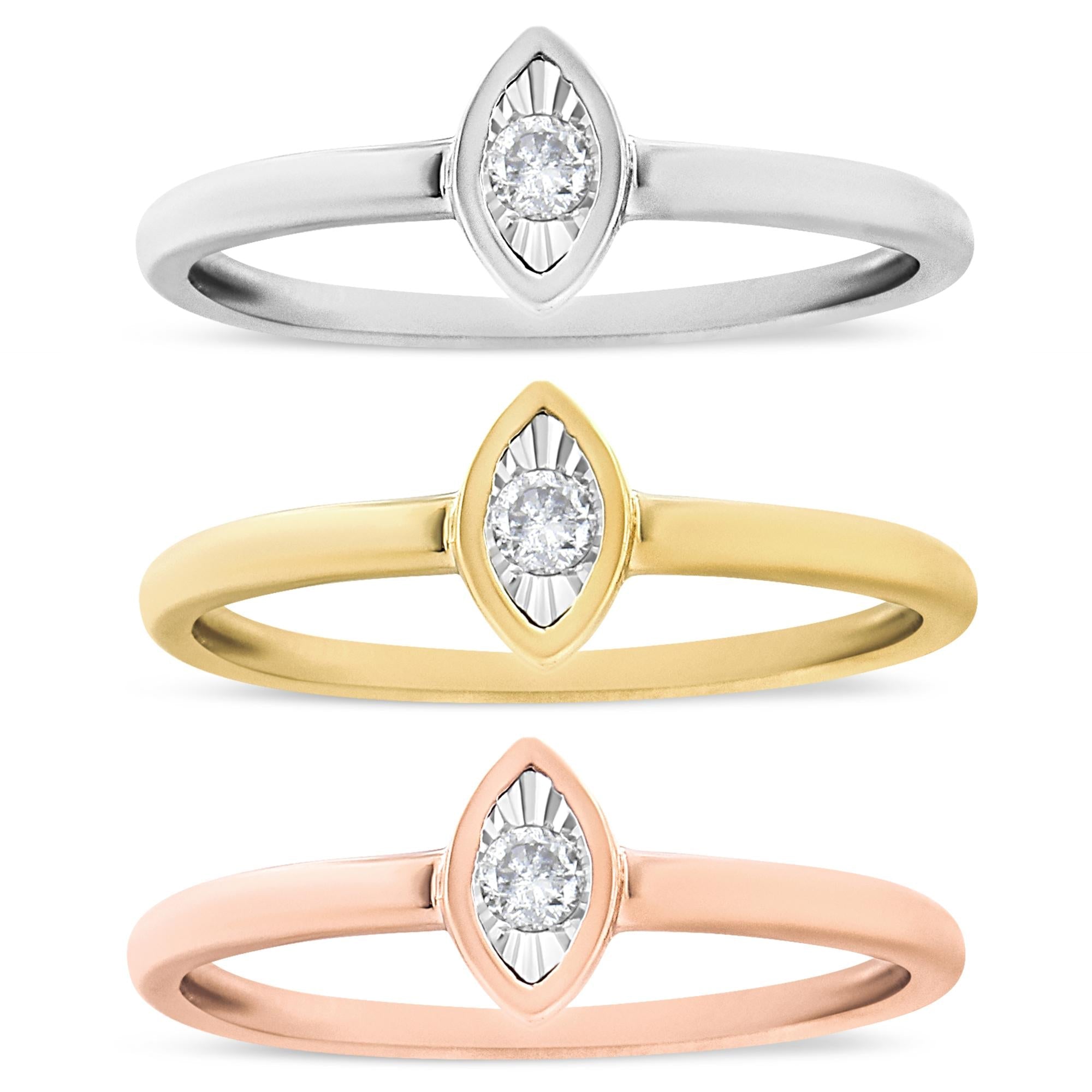 14K Gold Plated .925 Sterling Silver 1/6 Cttw Diamond Marquise Shaped Stackable Promise Ring Set (J-K Color, I1-I2 Clarity) - Friggin Jewelry