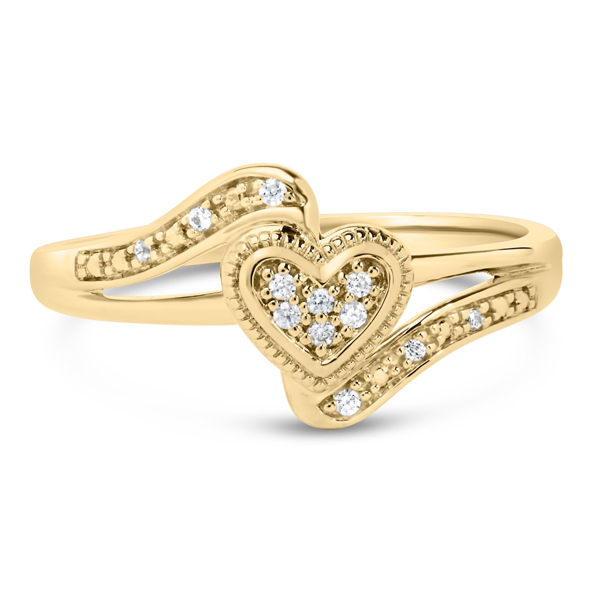 14K Yellow Gold Plated .925 Sterling Silver Diamond Accent Filigree Heart Promise Ring (I-J Color, I3 Clarity) - Friggin Jewelry