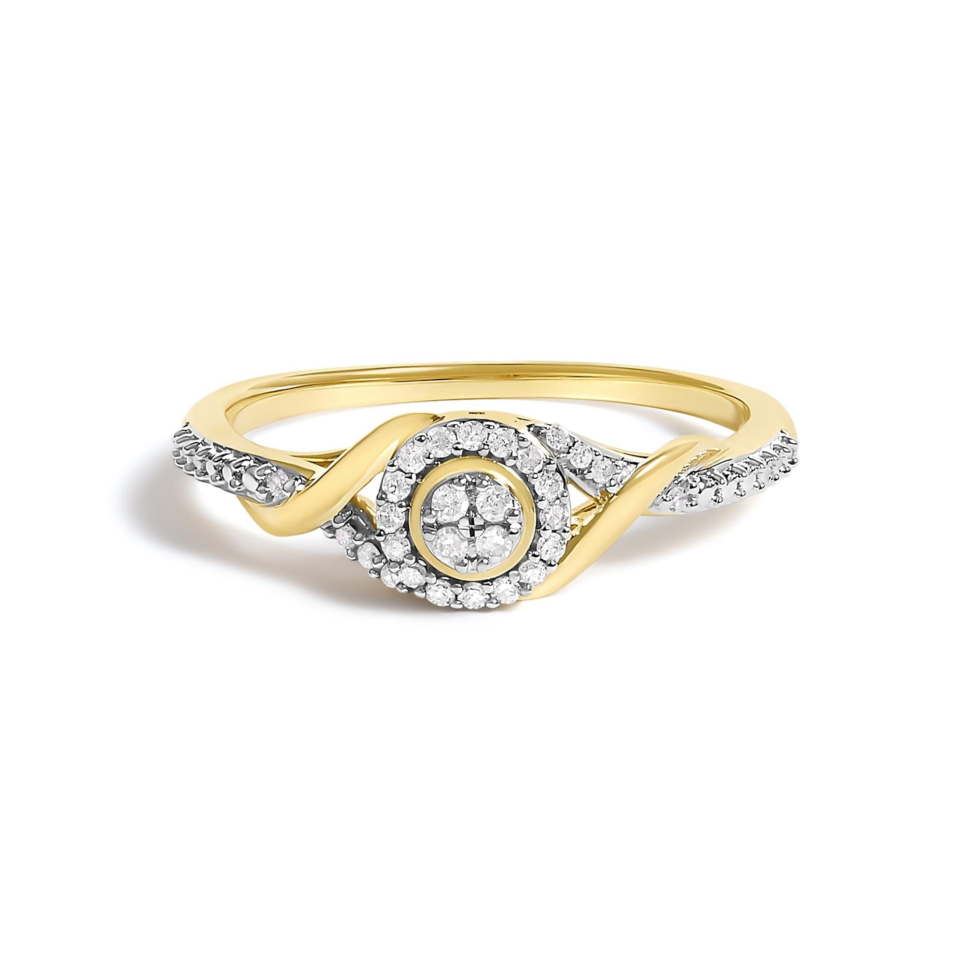 10K Yellow Gold 1/10 Cttw Diamond Swirl and Halo Promise Ring - Friggin Jewelry