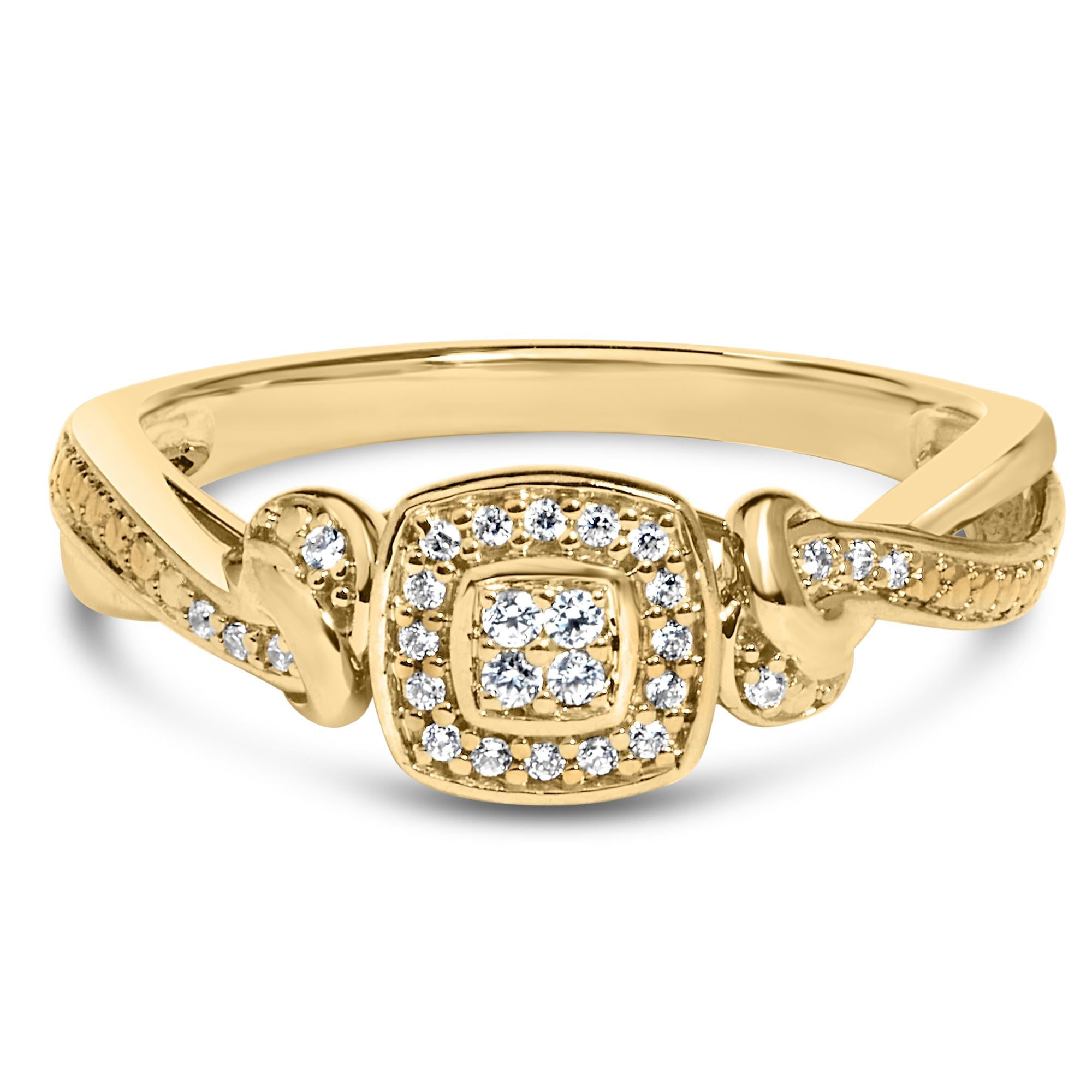 14K Yellow Gold Plated .925 Sterling Silver 1/10 Cttw Round-Cut Diamond Composite Halo Engagement Ring - Friggin Jewelry
