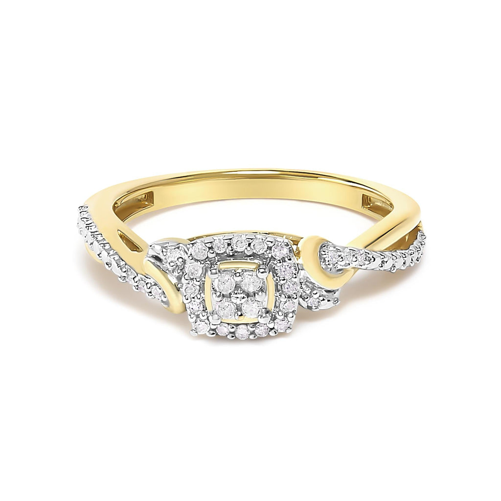 10K Yellow Gold Twisted Shank 1/10 Cttw Diamond Composite Halo Engagement Ring - Friggin Jewelry