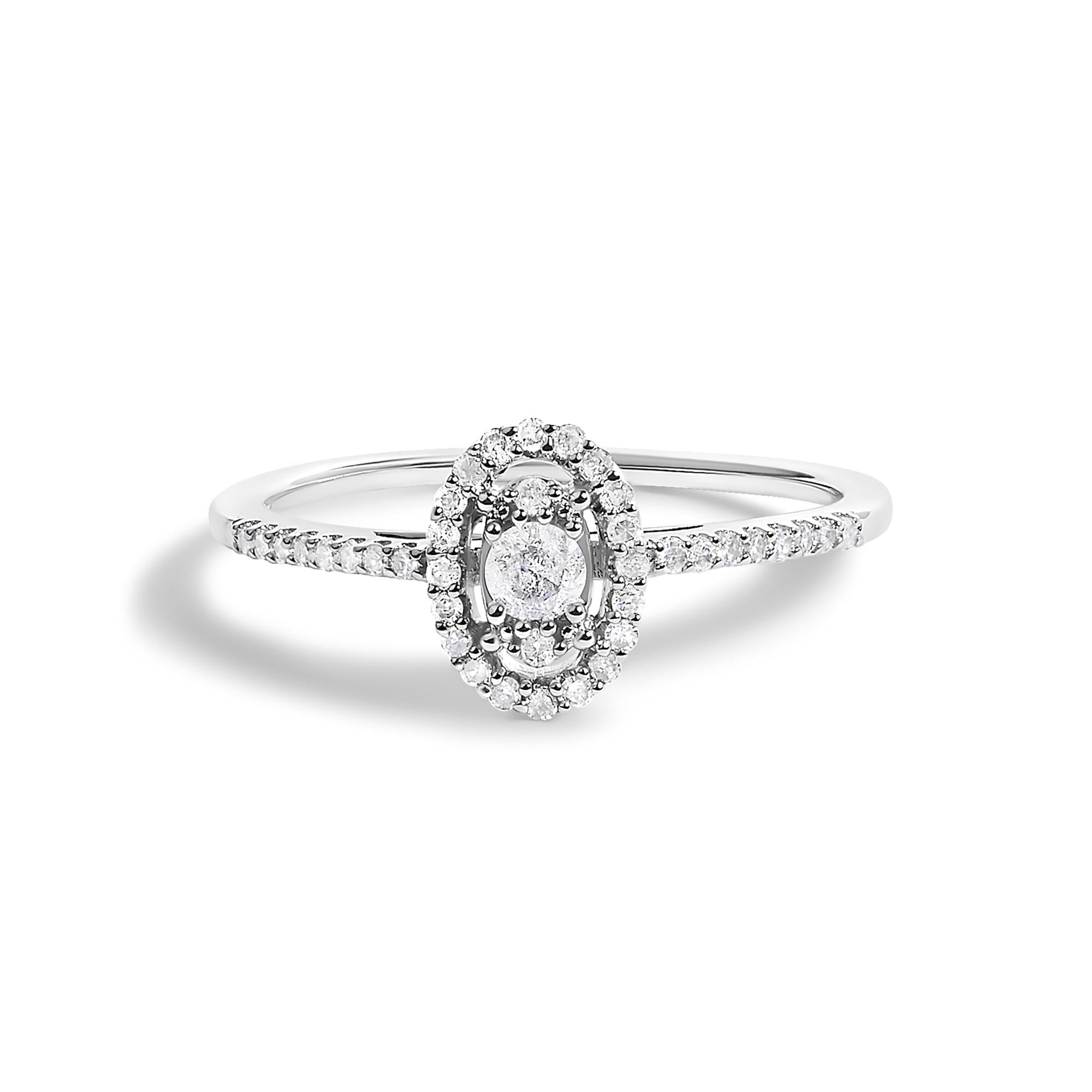 14K White Gold 1/5 Cttw Diamond Oval Shape With Halo Engagement Ring - Friggin Jewelry