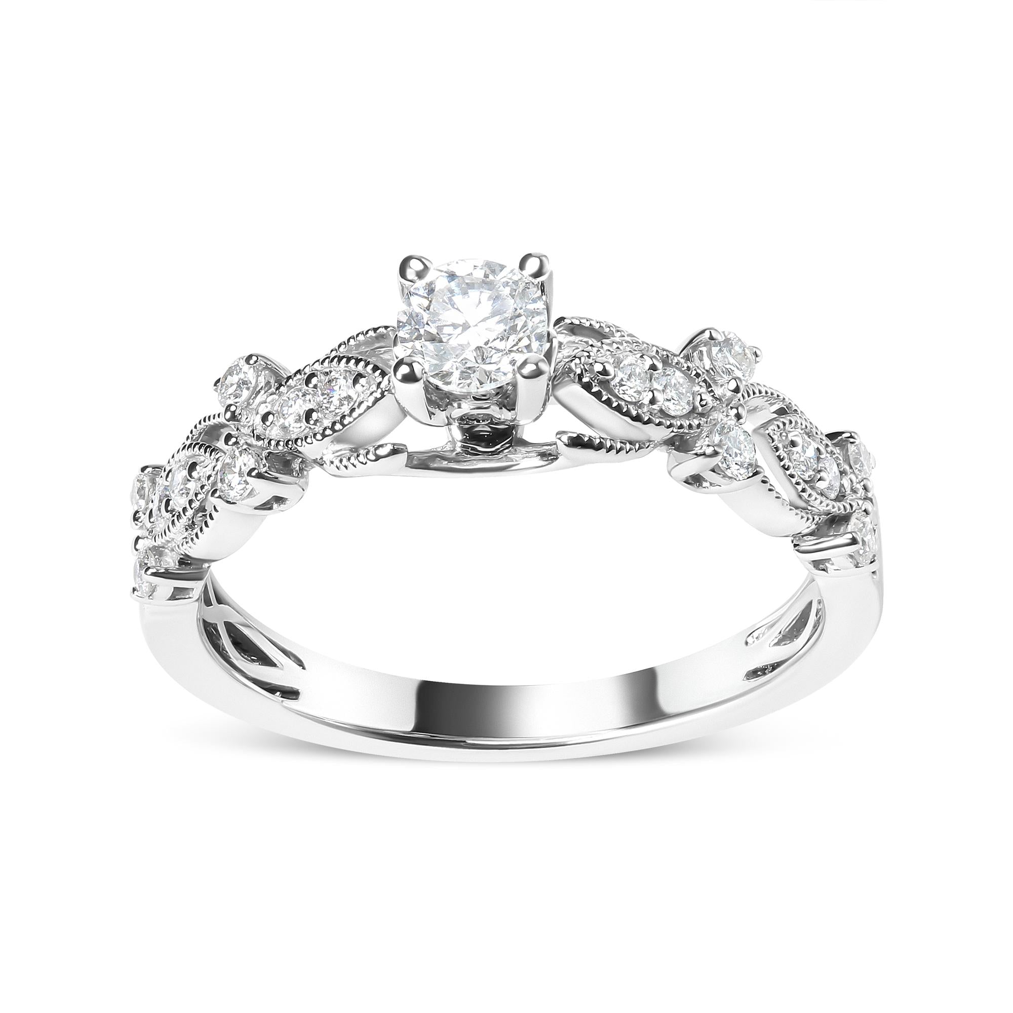 14K White Gold 1/2 Cttw Diamond Vintage Style Engagement Ring (G-H Color, VS2-SI1 Clarity) - Size 7 - Friggin Jewelry Premium