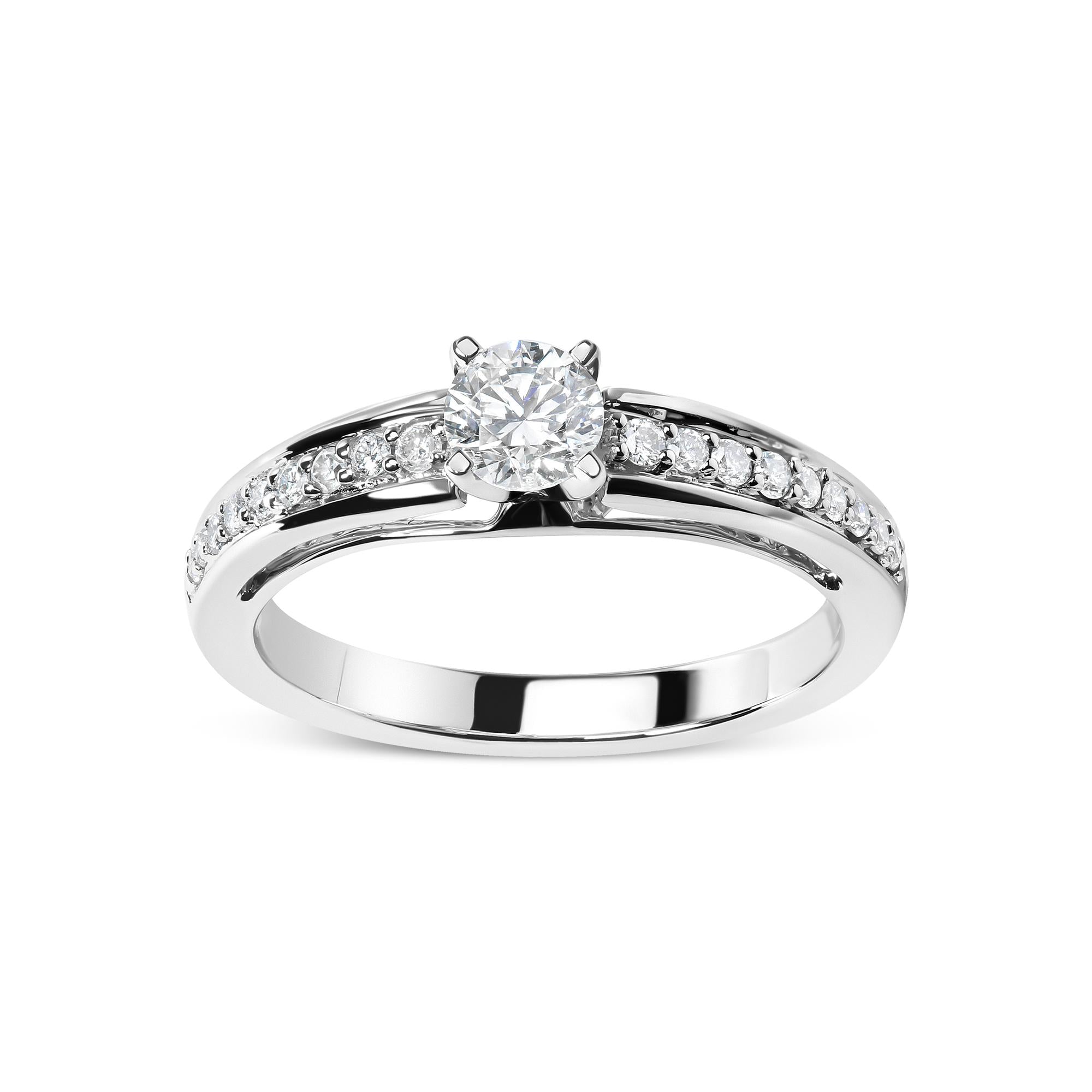 14K White Gold 1/2 Cttw Diamond Solitaire Pave Set Engagement Ring (G-H Color, VS2-SI1 Clarity) - Size 7 - Friggin Jewelry Premium