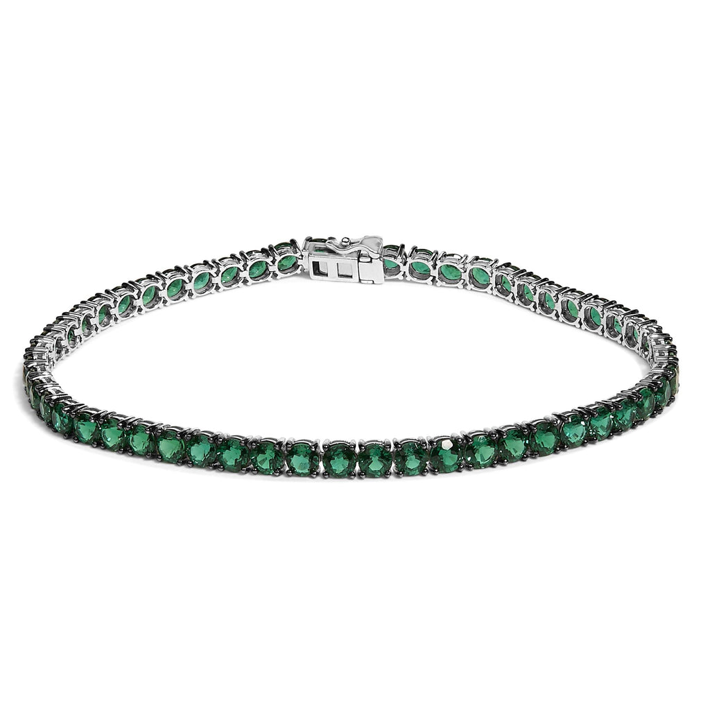 Men's .925 Sterling Silver Created Green Emerald Tennis Bracelet - 8.5" Inches - Friggin Jewelry