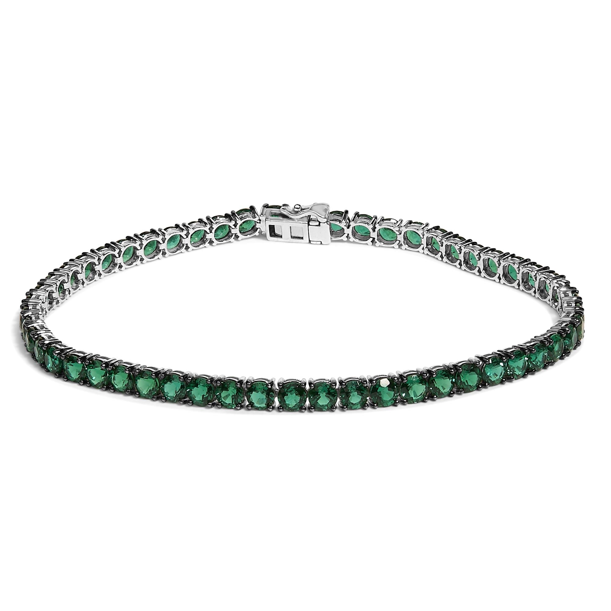 Men's .925 Sterling Silver Created Green Emerald Tennis Bracelet - 8.5" Inches - Friggin Jewelry