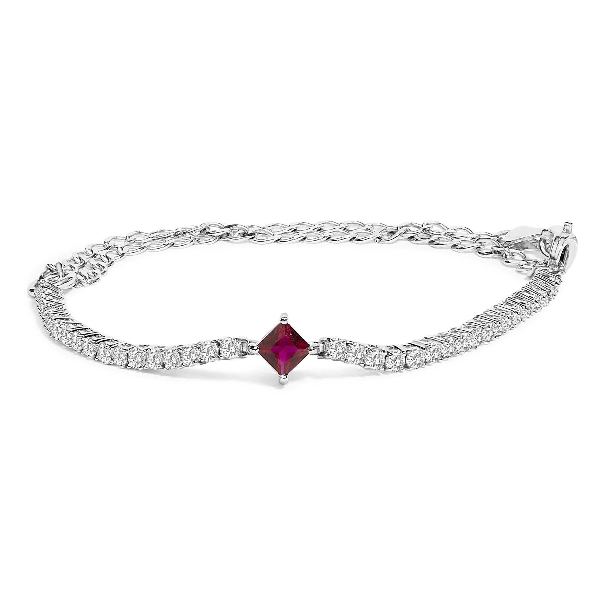 .925 Sterling Silver Created Ruby and Sapphire Adjustable Tennis Chain Bracelet - Friggin Jewelry