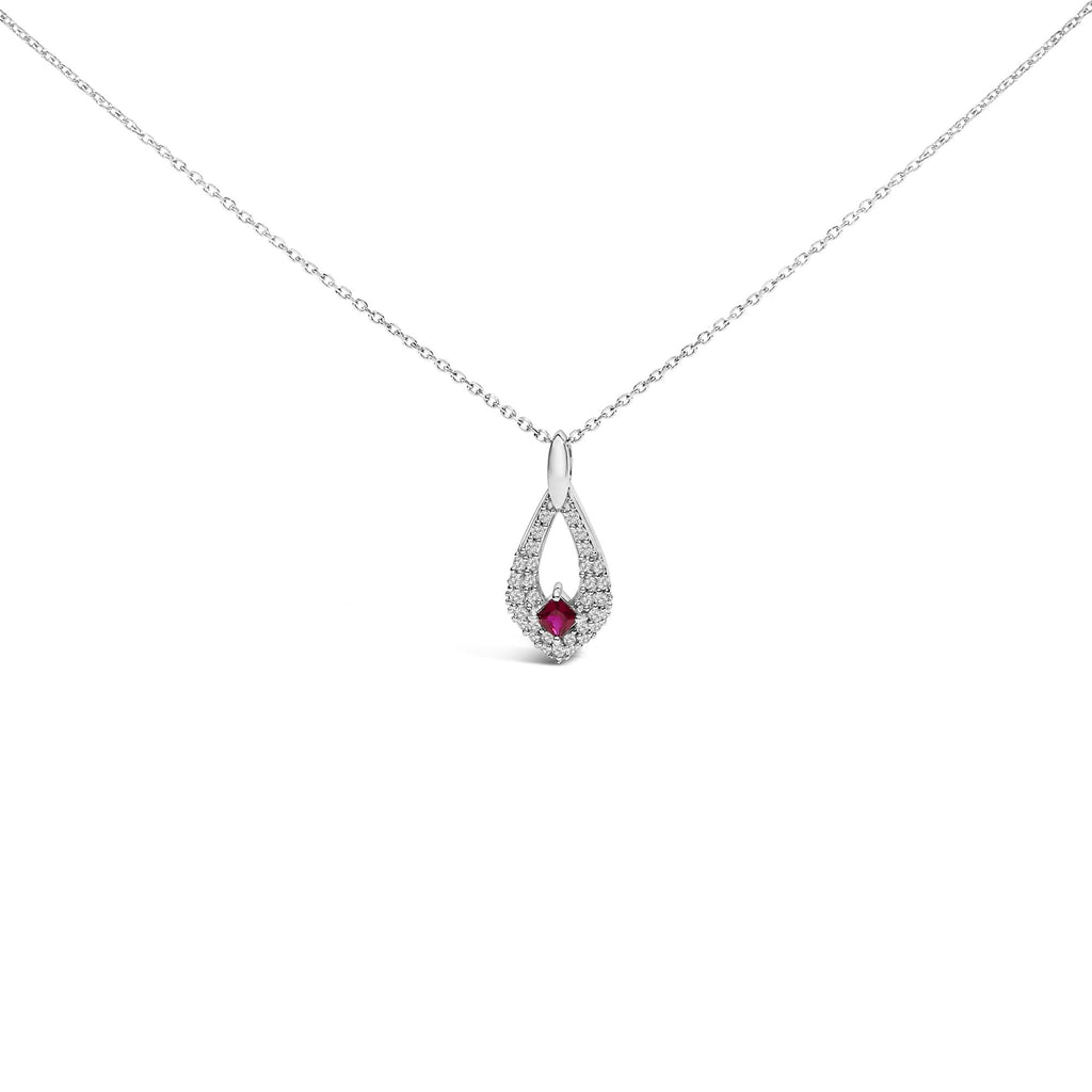 Collana con ciondolo a forma di pera in argento sterling 925 con rubino rosso e zaffiro bianco - 18" pollici - Friggin Jewelry