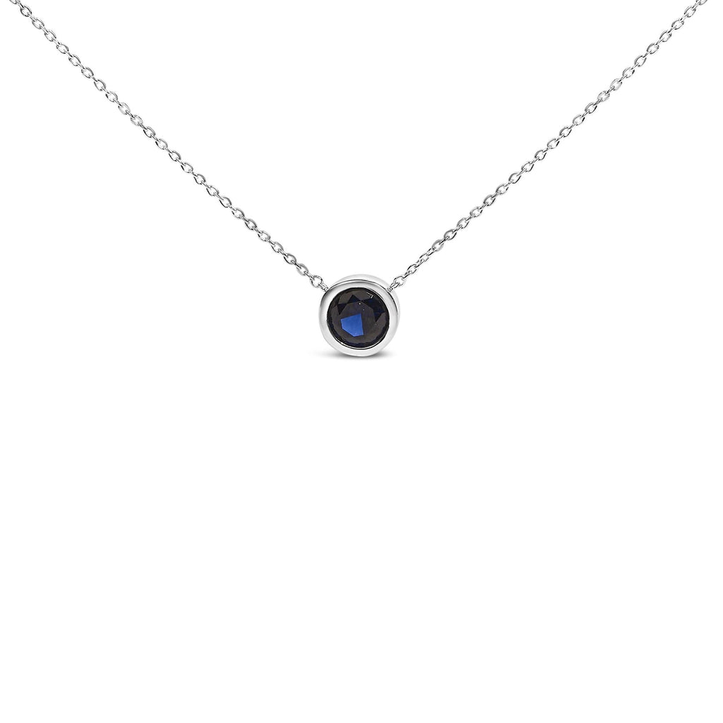 Collar con colgante de piedra preciosa creada en plata de ley 925 de 7 mm con bisel - 45,7 cm - Friggin Jewelry