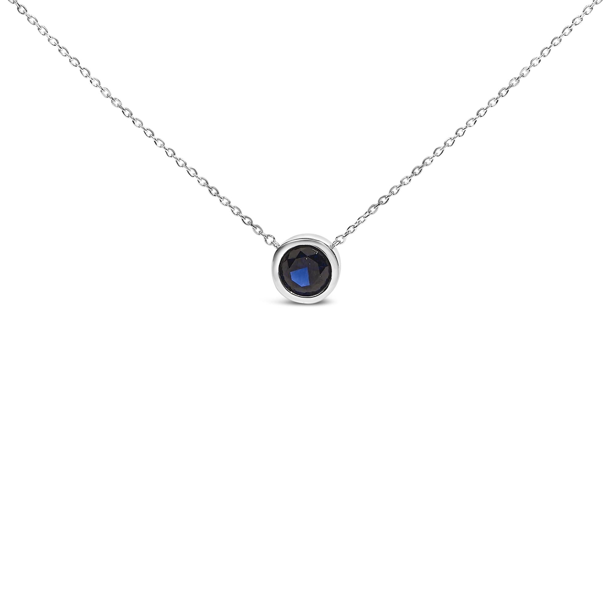 Collar con colgante de piedra preciosa creada en plata de ley 925 de 7 mm con bisel - 45,7 cm - Friggin Jewelry