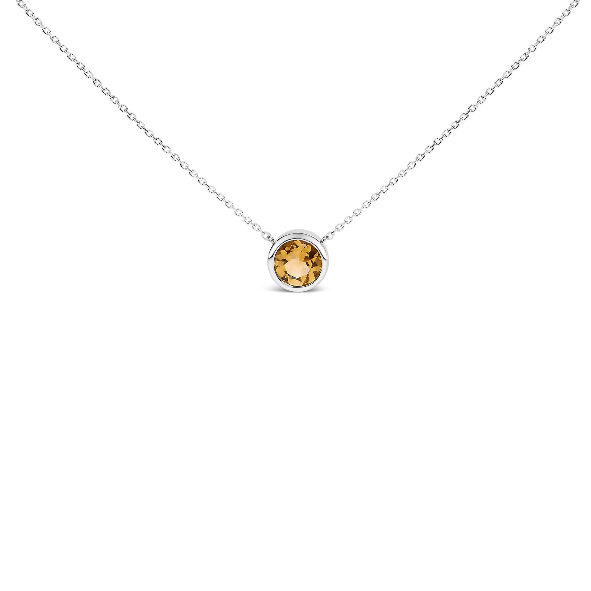Collar con colgante de piedra preciosa creada en plata de ley 925 de 7 mm con bisel - 45,7 cm - Friggin Jewelry