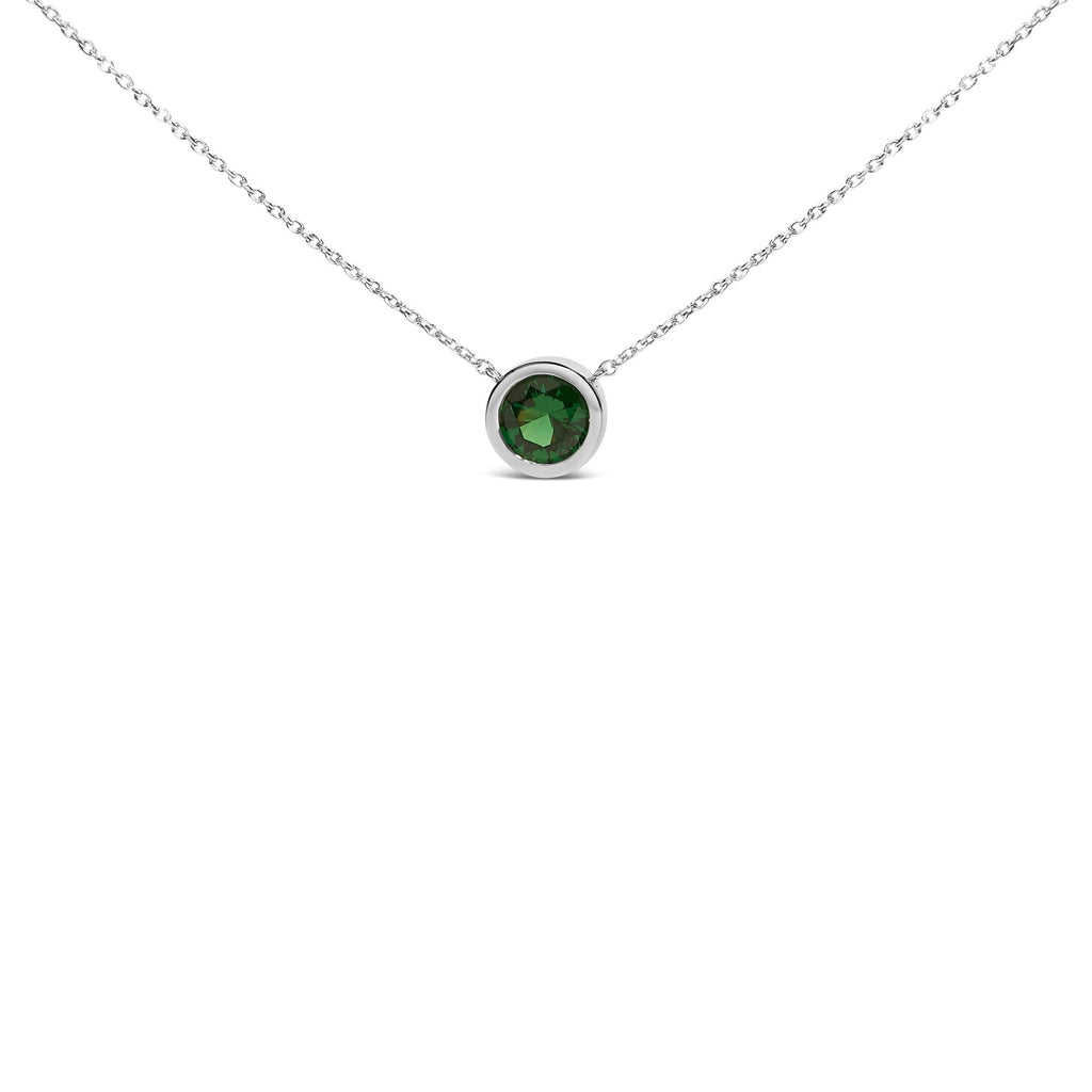 Collar con colgante de piedra preciosa creada en plata de ley 925 de 7 mm con bisel - 45,7 cm - Friggin Jewelry