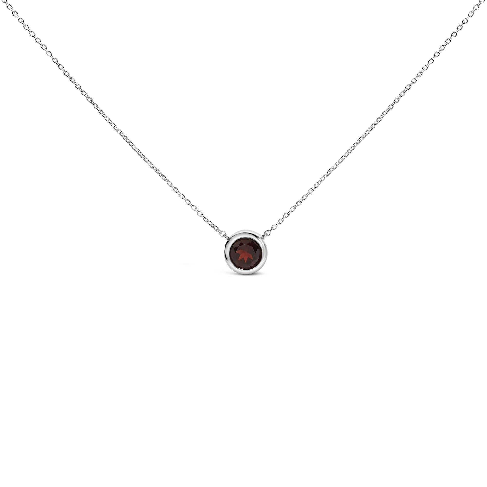 Collar con colgante de piedra preciosa creada en plata de ley 925 de 7 mm con bisel - 45,7 cm - Friggin Jewelry