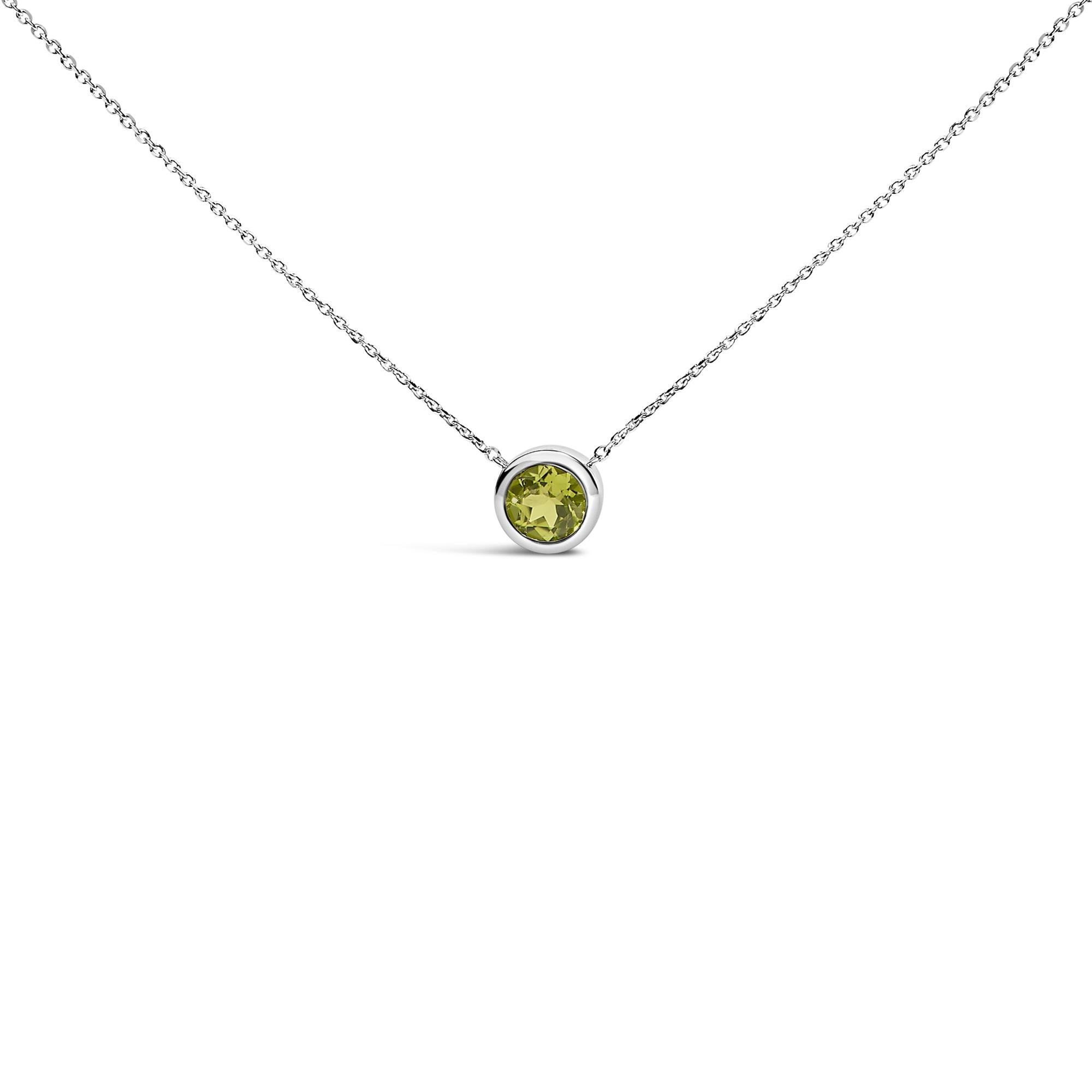 Collar con colgante de piedra preciosa creada en plata de ley 925 de 7 mm con bisel - 45,7 cm - Friggin Jewelry