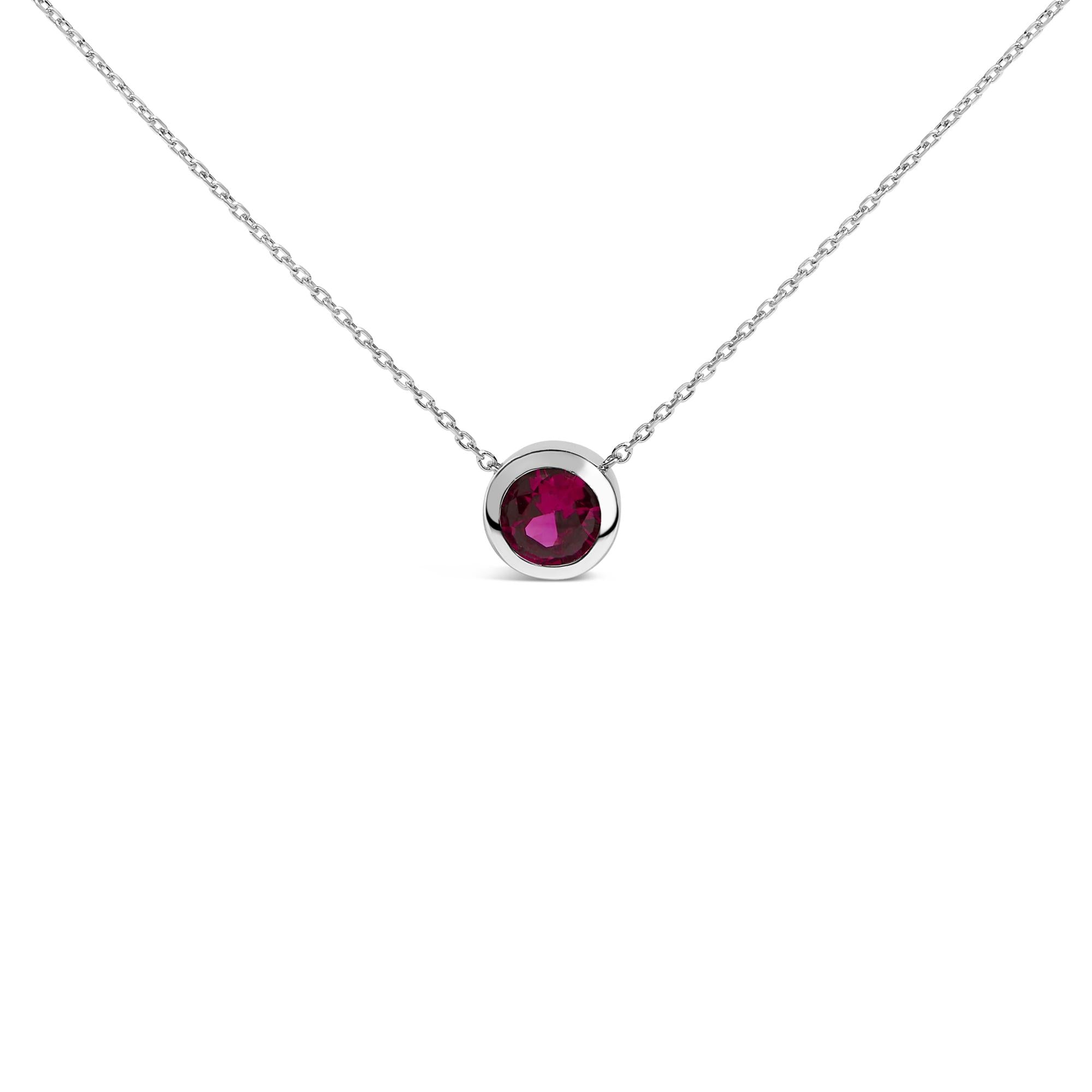 Collar con colgante de piedra preciosa creada en plata de ley 925 de 7 mm con bisel - 45,7 cm - Friggin Jewelry