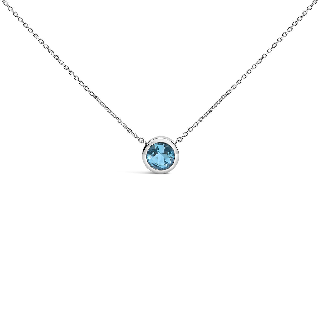 Collar con colgante de piedra preciosa creada en plata de ley 925 de 7 mm con bisel - 45,7 cm - Friggin Jewelry