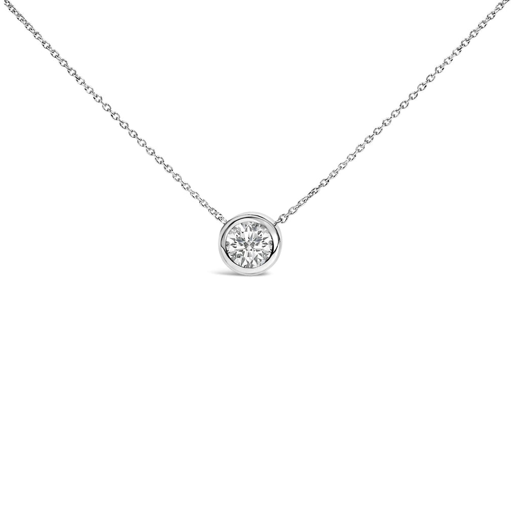 Collar con colgante de piedra preciosa creada en plata de ley 925 de 7 mm con bisel - 45,7 cm - Friggin Jewelry