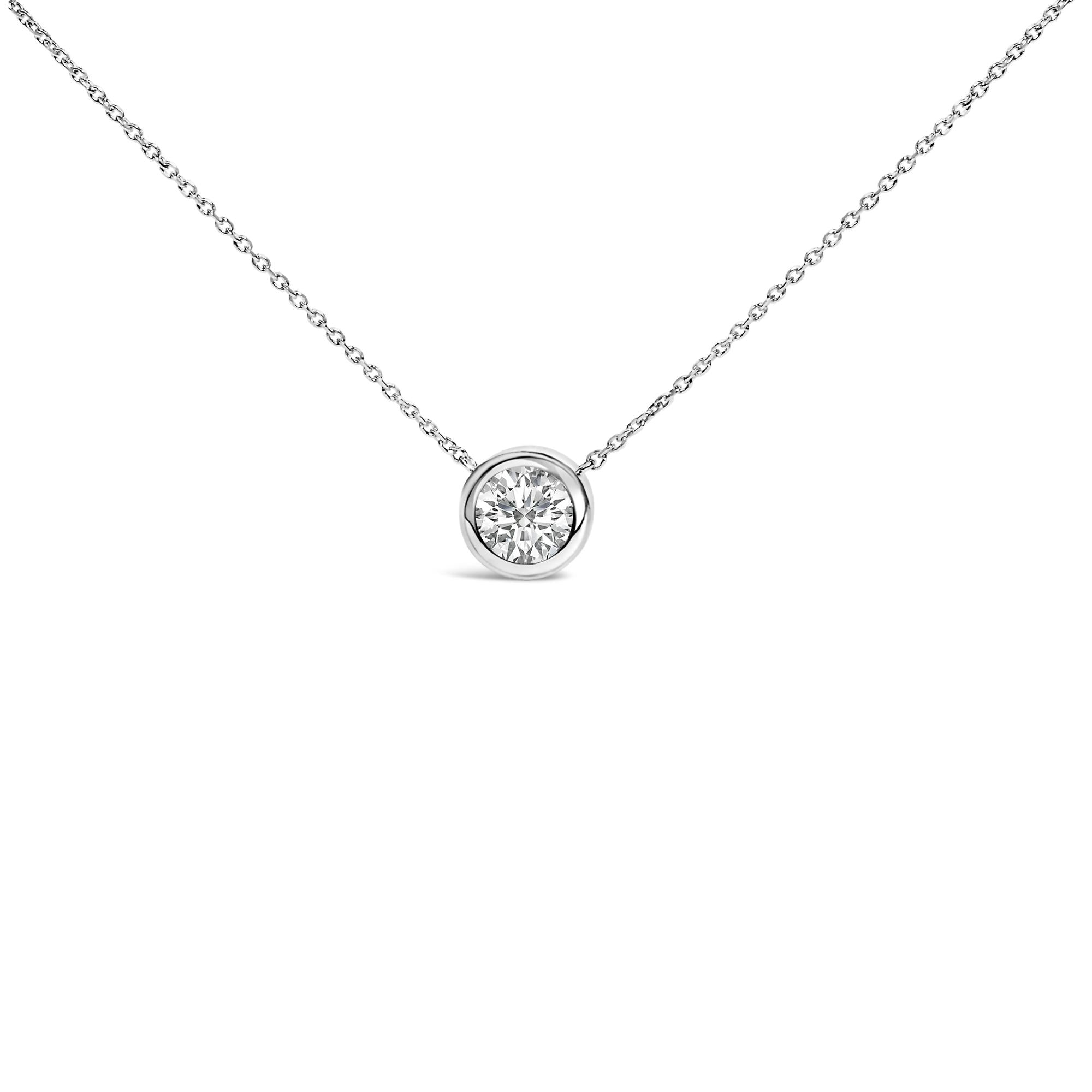 Collar con colgante de piedra preciosa creada en plata de ley 925 de 7 mm con bisel - 45,7 cm - Friggin Jewelry