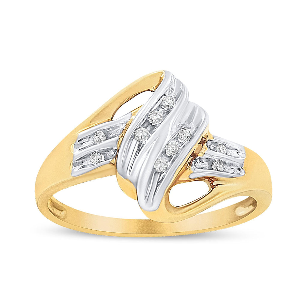 10K Yellow and White Gold 1/15 Cttw Round-Cut Diamond Bypass Ring (I2 Color, I-J Clarity) - Friggin Jewelry