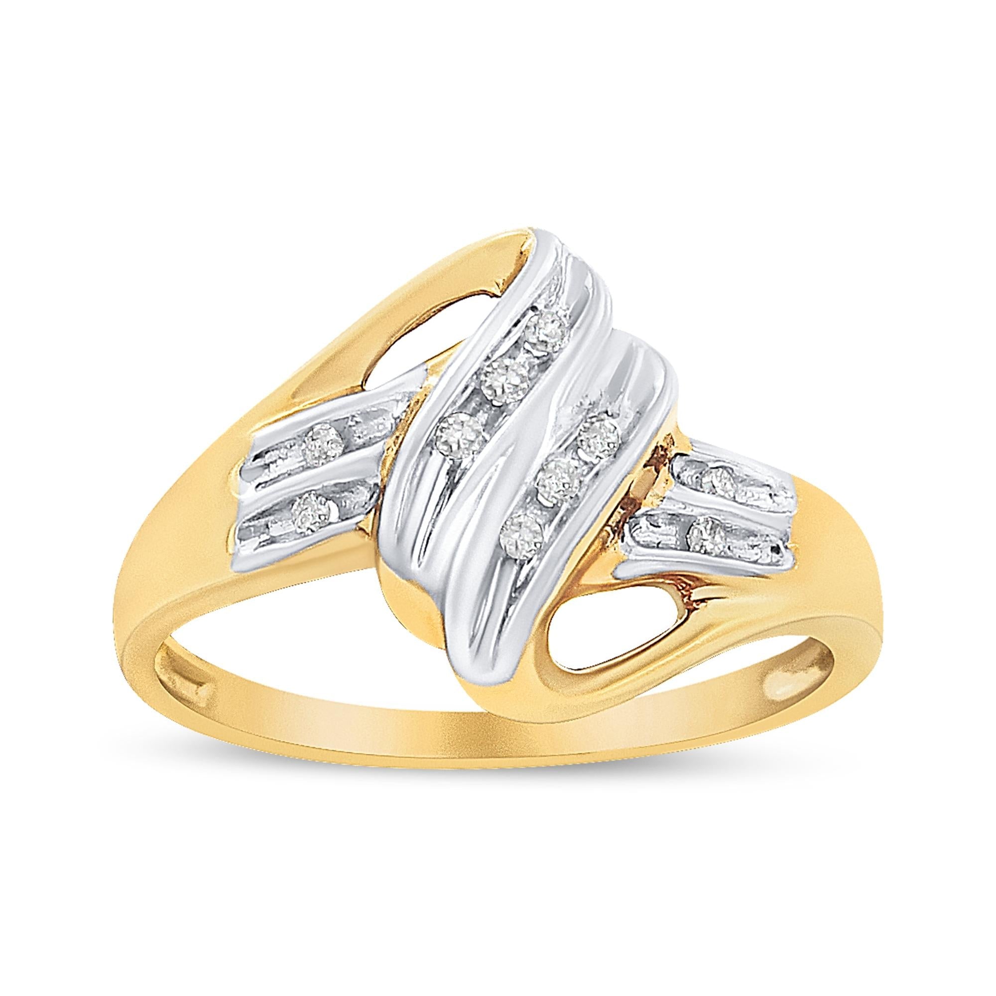 10K Yellow and White Gold 1/15 Cttw Round-Cut Diamond Bypass Ring (I2 Color, I-J Clarity) - Friggin Jewelry