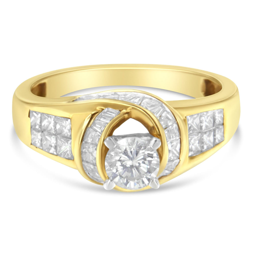 14K Two-Toned Gold Round, Baguette and Princess Cut Diamond Ring (1 1/8 Cttw, H-I Color, SI2-I1 Clarity) - Friggin Jewelry