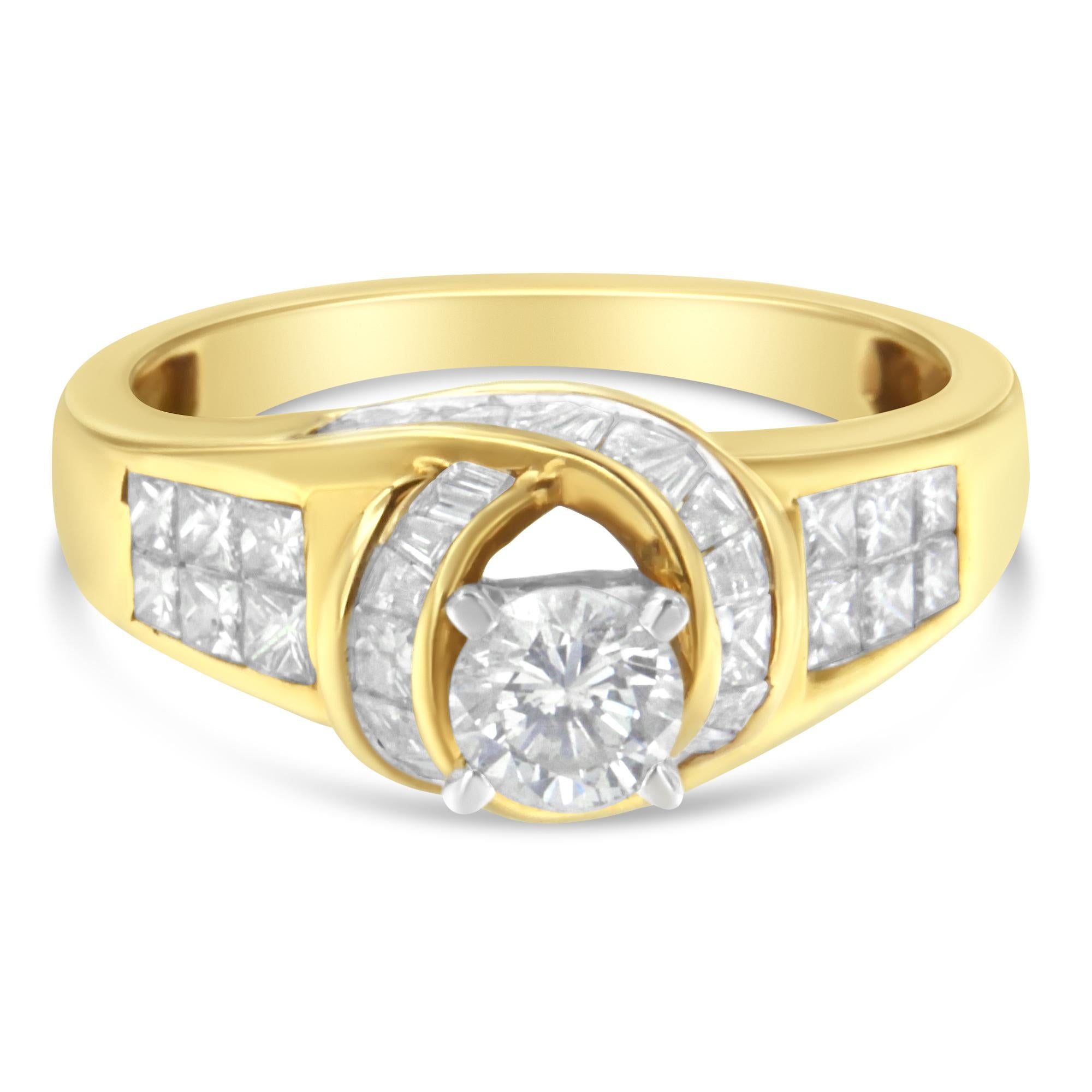 14K Two-Toned Gold Round, Baguette and Princess Cut Diamond Ring (1 1/8 Cttw, H-I Color, SI2-I1 Clarity) - Friggin Jewelry