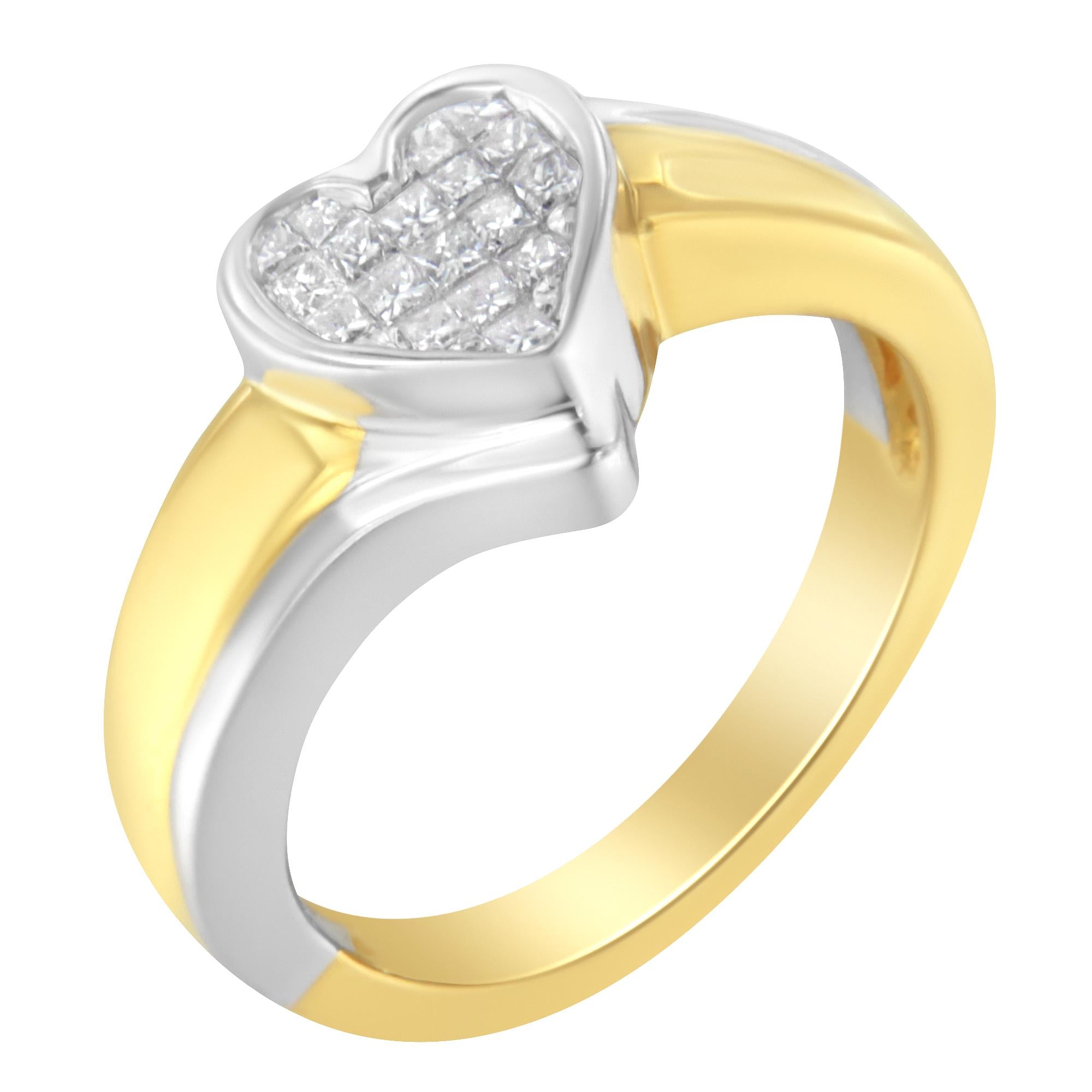 14K Two-Toned Gold Princess-Cut Diamond Heart Promise Ring (1/4 Cttw, H-I Color, I1-I2 Clarity) - Friggin Jewelry
