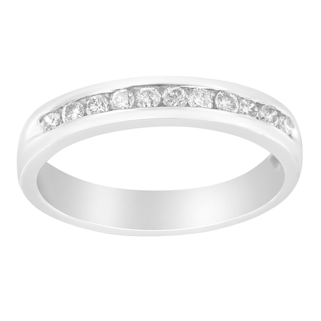 18K White Gold 1/4 Cttw Channel Set Brilliant Round-Cut Diamond Classic 11 Stone Wedding Band Ring (E-F Color, I1-I2 Clarity) - Friggin Jewelry