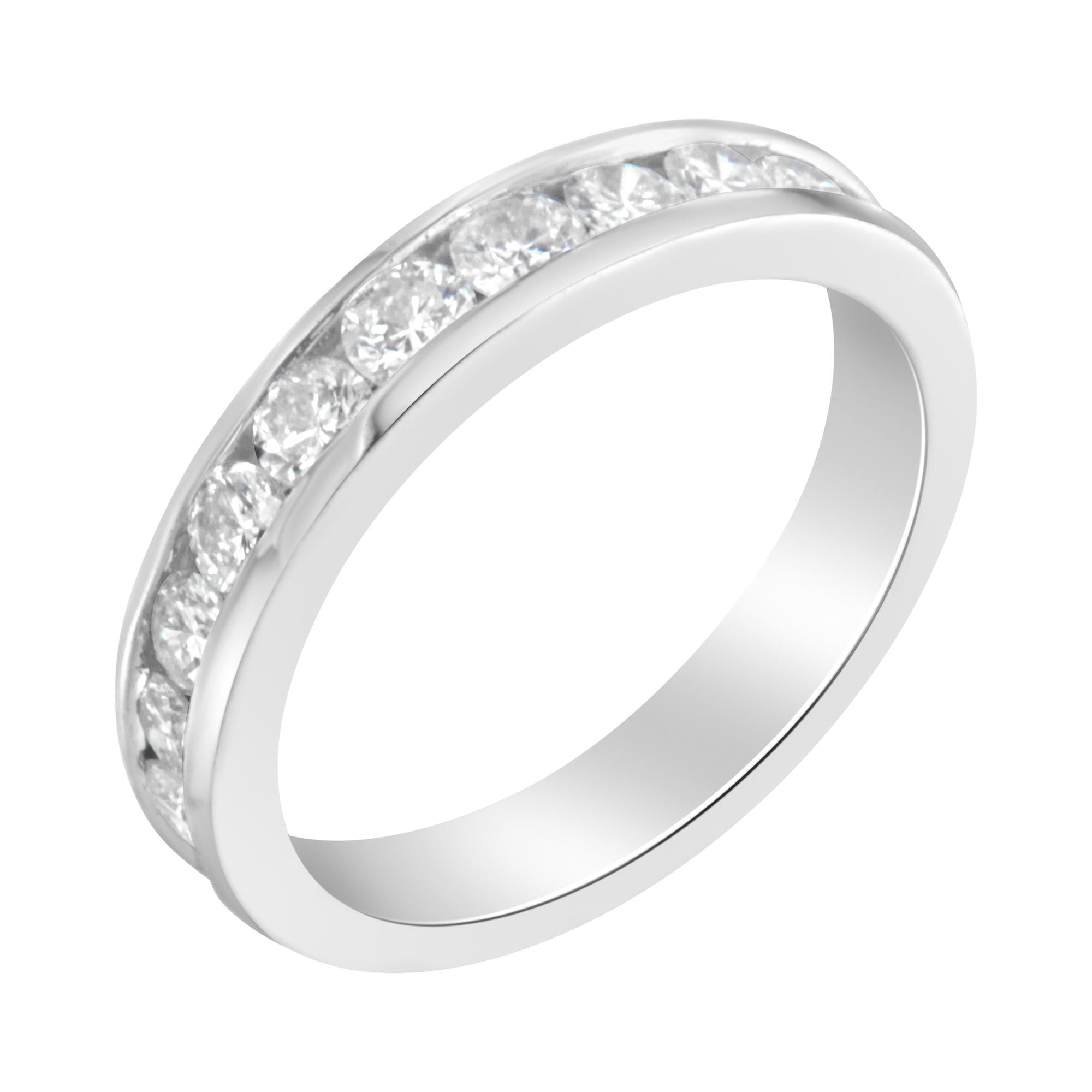 IGI Certified 1.0 Cttw Diamond 18K White Gold Channel-Set Half-Eternity Band Wedding Ring (E-F Color, I1-I2 Clarity) - Friggin Jewelry