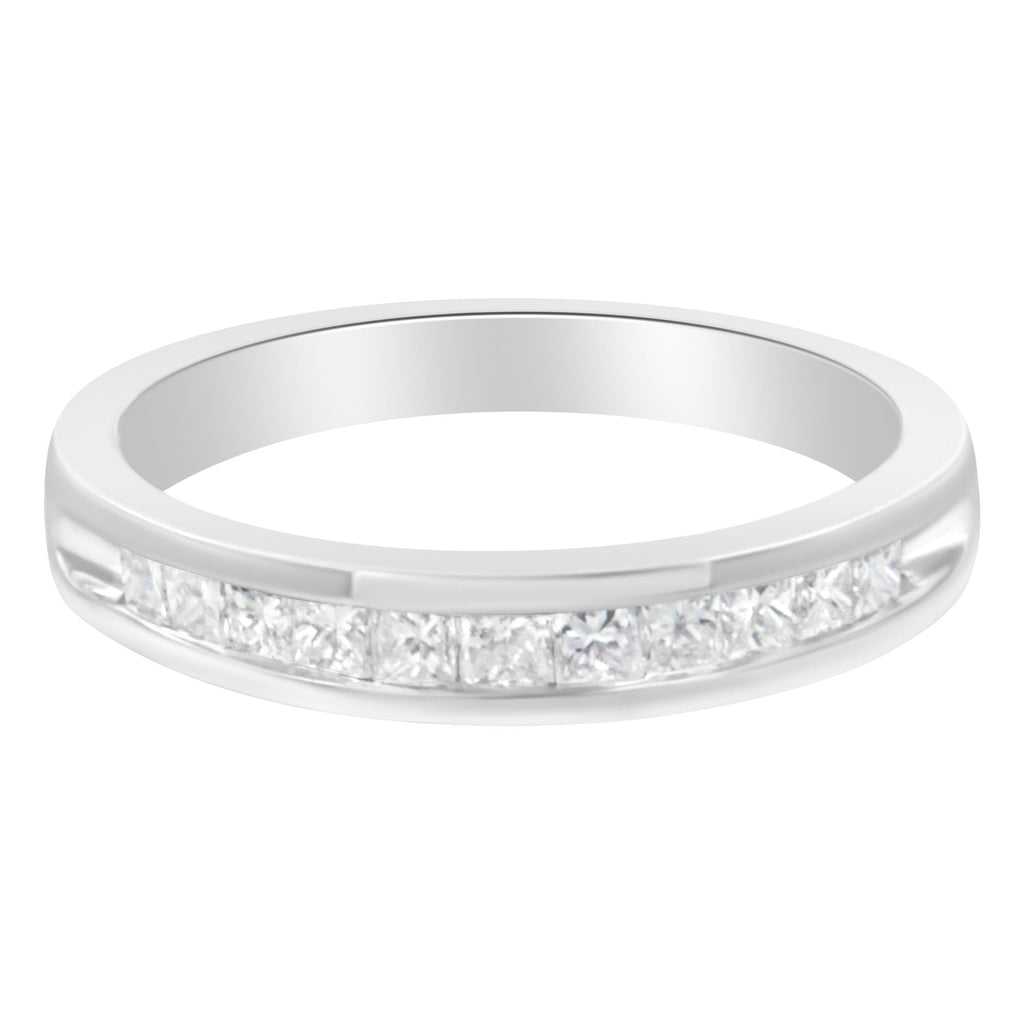 .925 Sterling Silver 1/2 Cttw Princess-Cut Diamond Channel-Set Half-Eternity Wedding or Anniversary Band Ring (H-I Color, I2 Clarity) - Friggin Jewelry