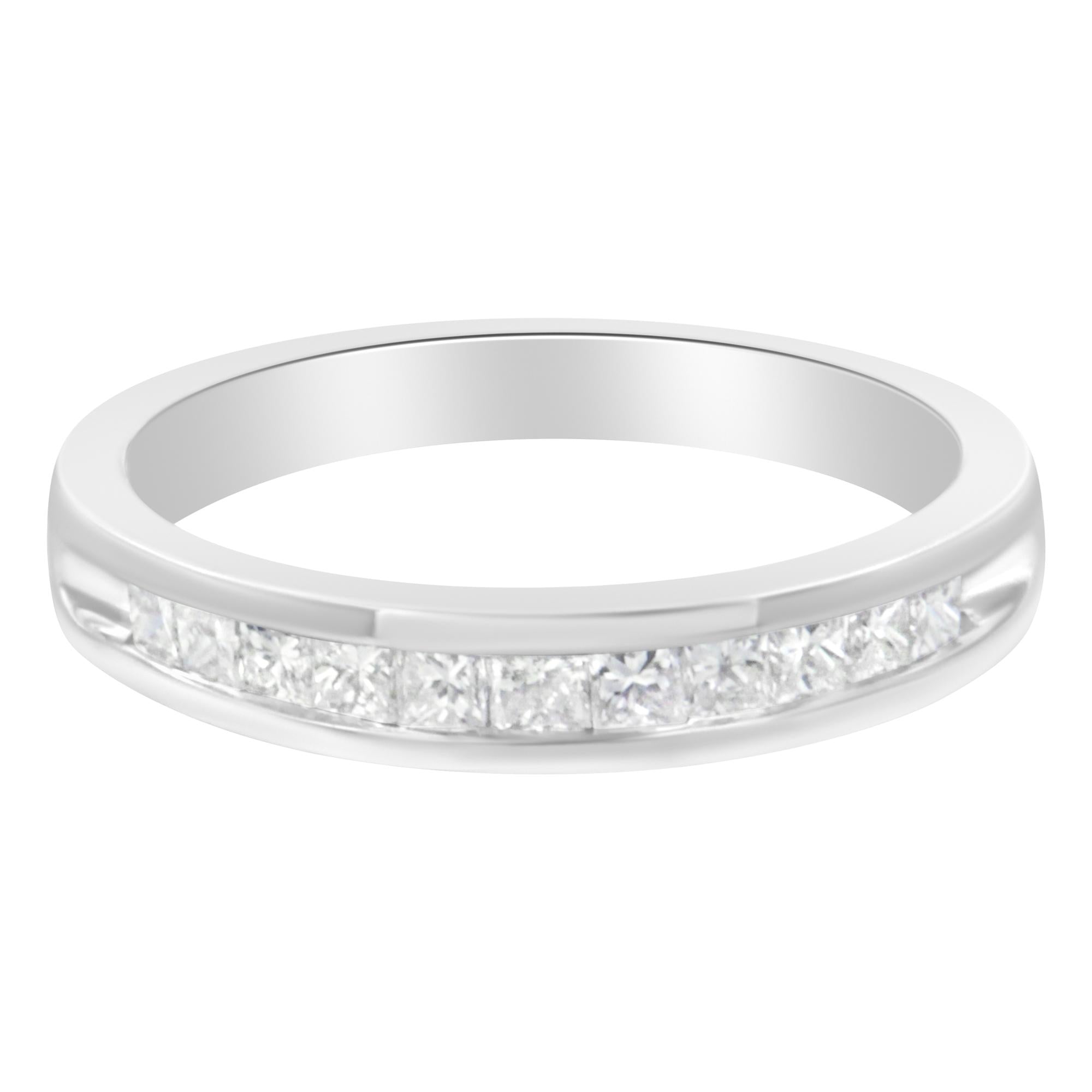 .925 Sterling Silver 1/2 Cttw Princess-Cut Diamond Channel-Set Half-Eternity Wedding or Anniversary Band Ring (H-I Color, I2 Clarity) - Friggin Jewelry
