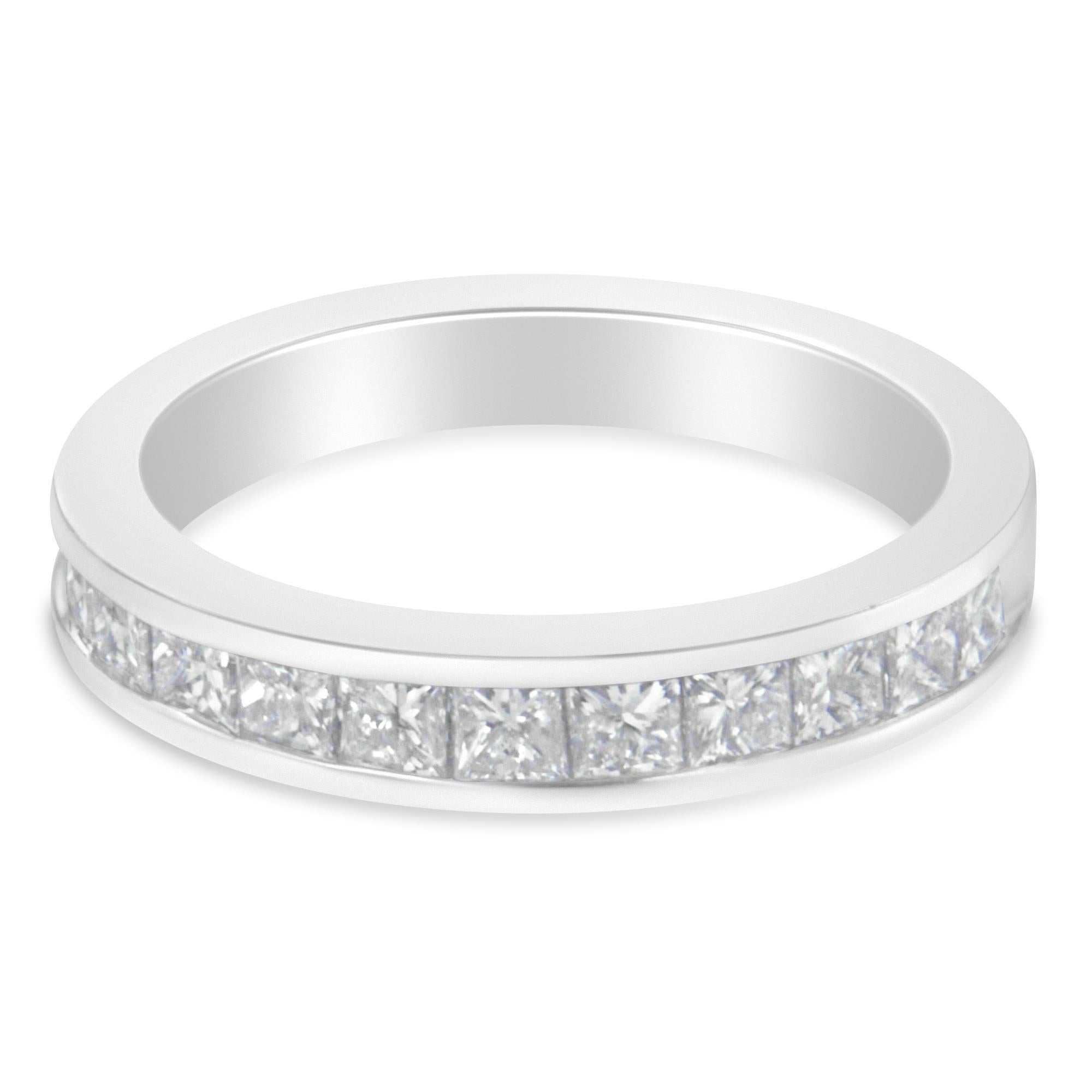Women's 18K White Gold Princess Cut Diamond Band Ring (1 Cttw, G-H Color, SI1-SI2 Clarity) - Friggin Jewelry