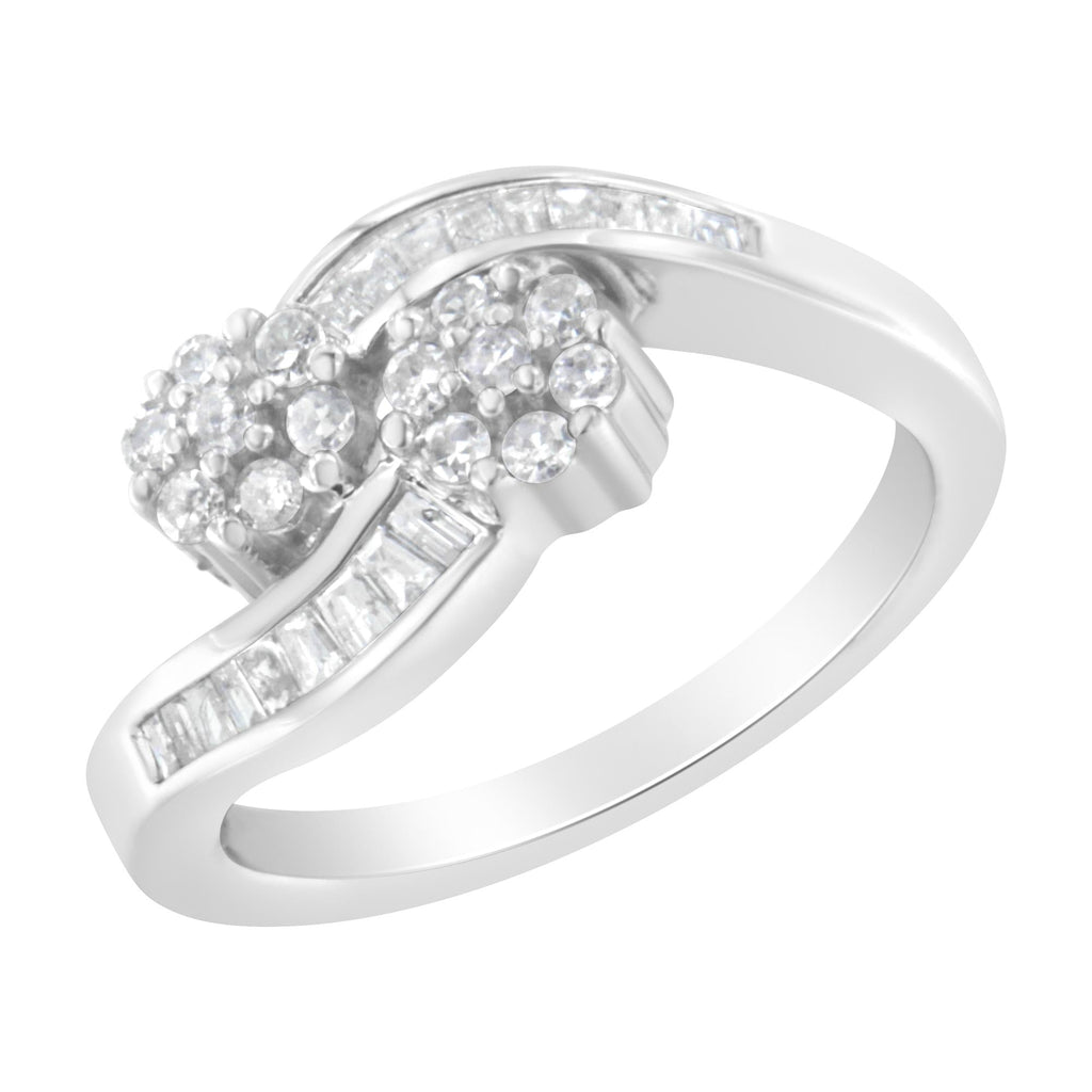 Anillo de oro blanco de 14 quilates con diamantes redondos y baguette (1/2 ct, color HI, claridad I1-I2) - Friggin Jewelry