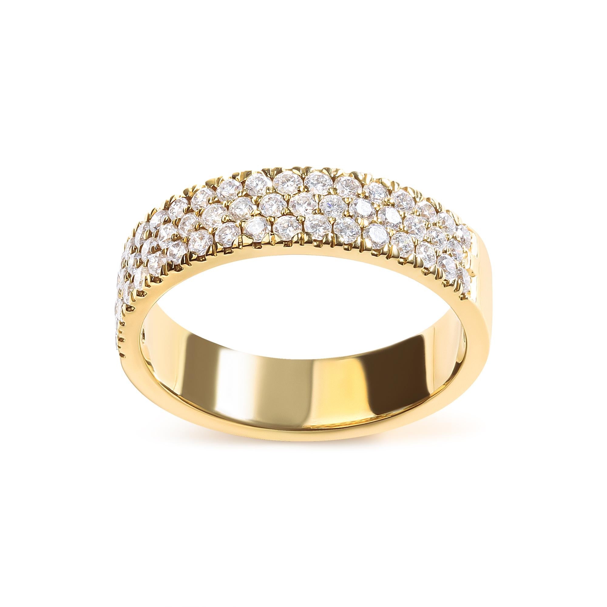 Anello a fascia in oro giallo 14 carati con diamanti a più file da 3/4 ct (colore HI, purezza SI2-I1)