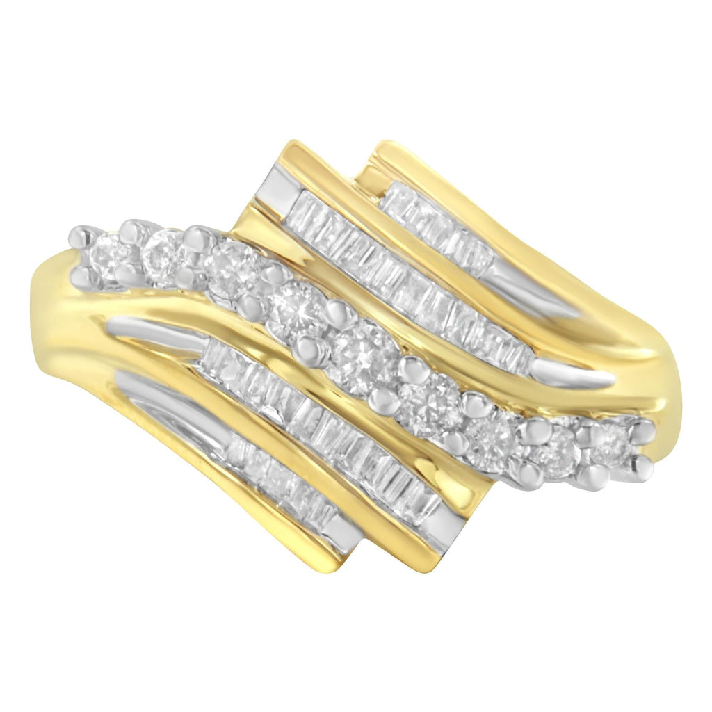 10K Yellow Gold Round and Baguette Diamond-Cut Ring (1/2 Cttw, I-J Color, I1-I2 Clarity) - Friggin Jewelry