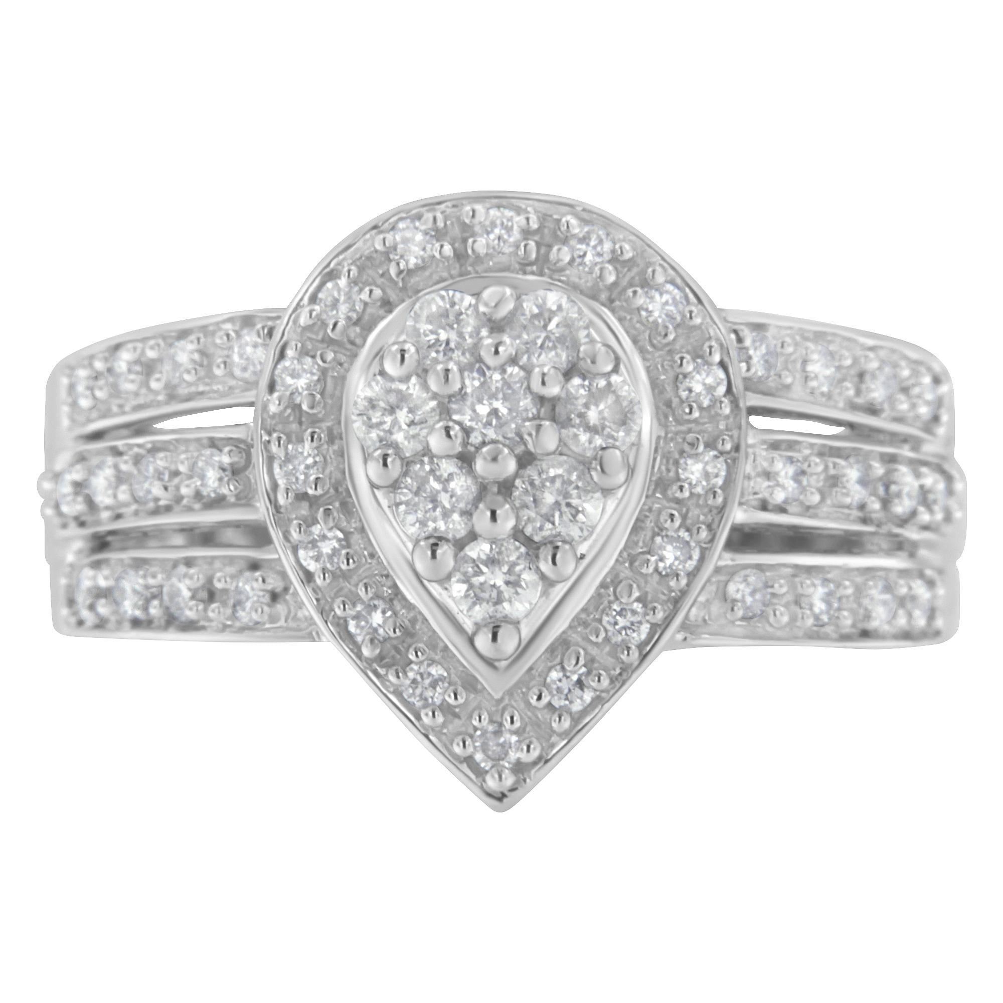 10K White Gold Diamond Cocktail Teardrop Ring (1/2 Cttw, H-I Color, SI2-I1 Clarity) - Friggin Jewelry