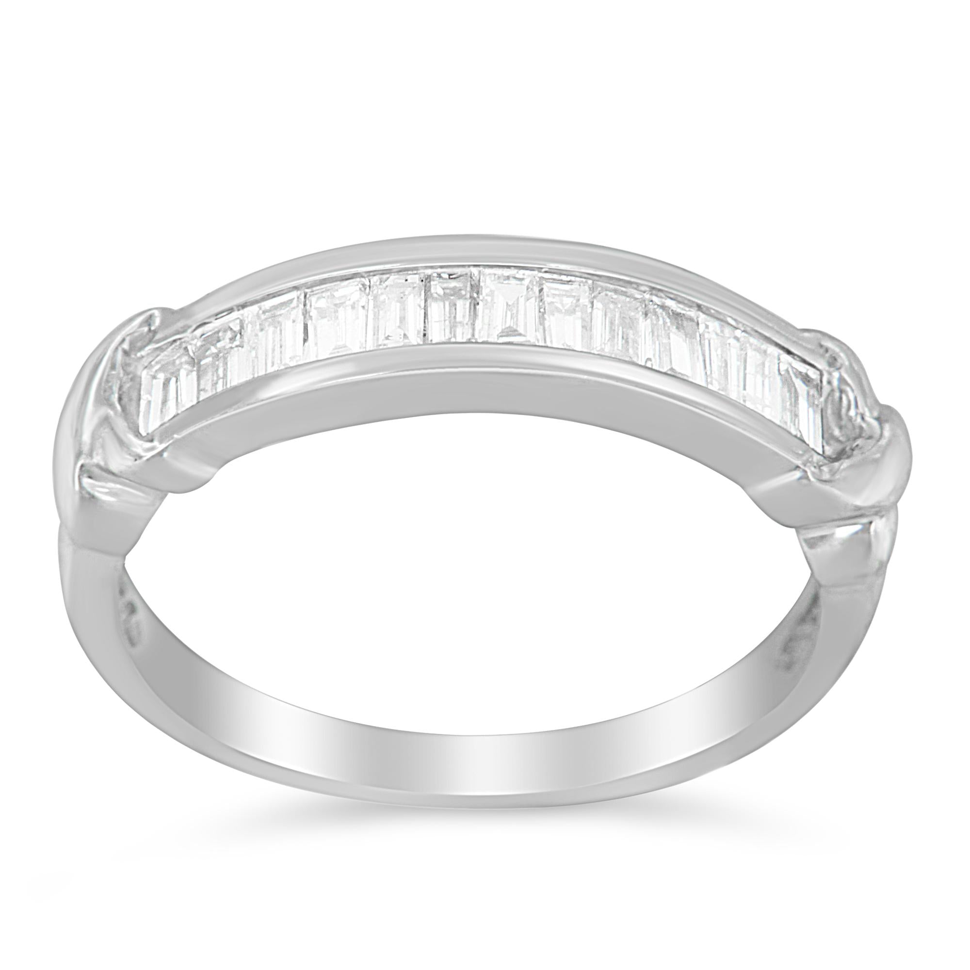 .925 Sterling Silver 1/2 Cttw Baguette Cut Diamond Channel Set X-Station Wedding Ring (H-I Color, I1-I2 Clarity) - Friggin Jewelry