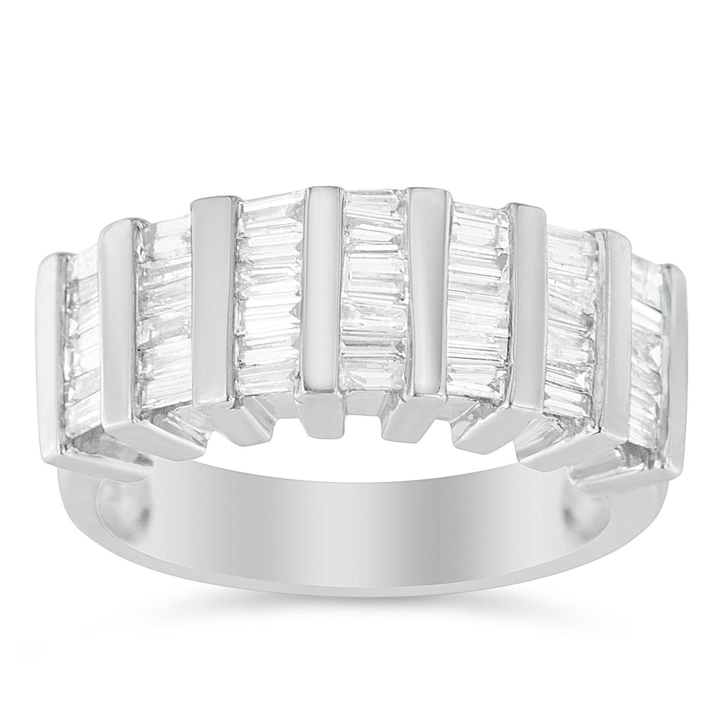 Anillo de bodas unisex de moda en plata de ley 925 con diamantes de talla baguette de 1,0 ct, canal vertical acanalado y varias filas (color HI, claridad I1-I2) - Friggin Jewelry