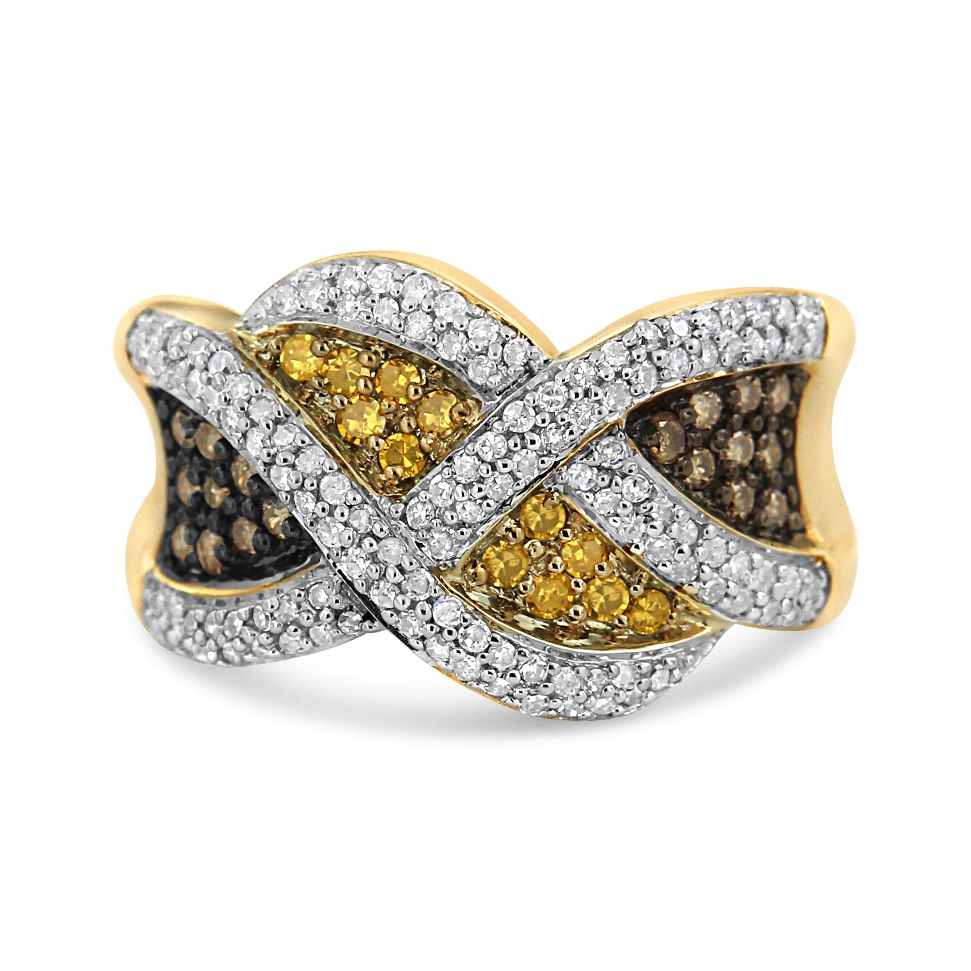 14K Yellow Gold 3/4 Cttw Champagne, Yellow and Round-Cut Diamond Ring (I-J Color, I2-I3 Clarity) - Friggin Jewelry