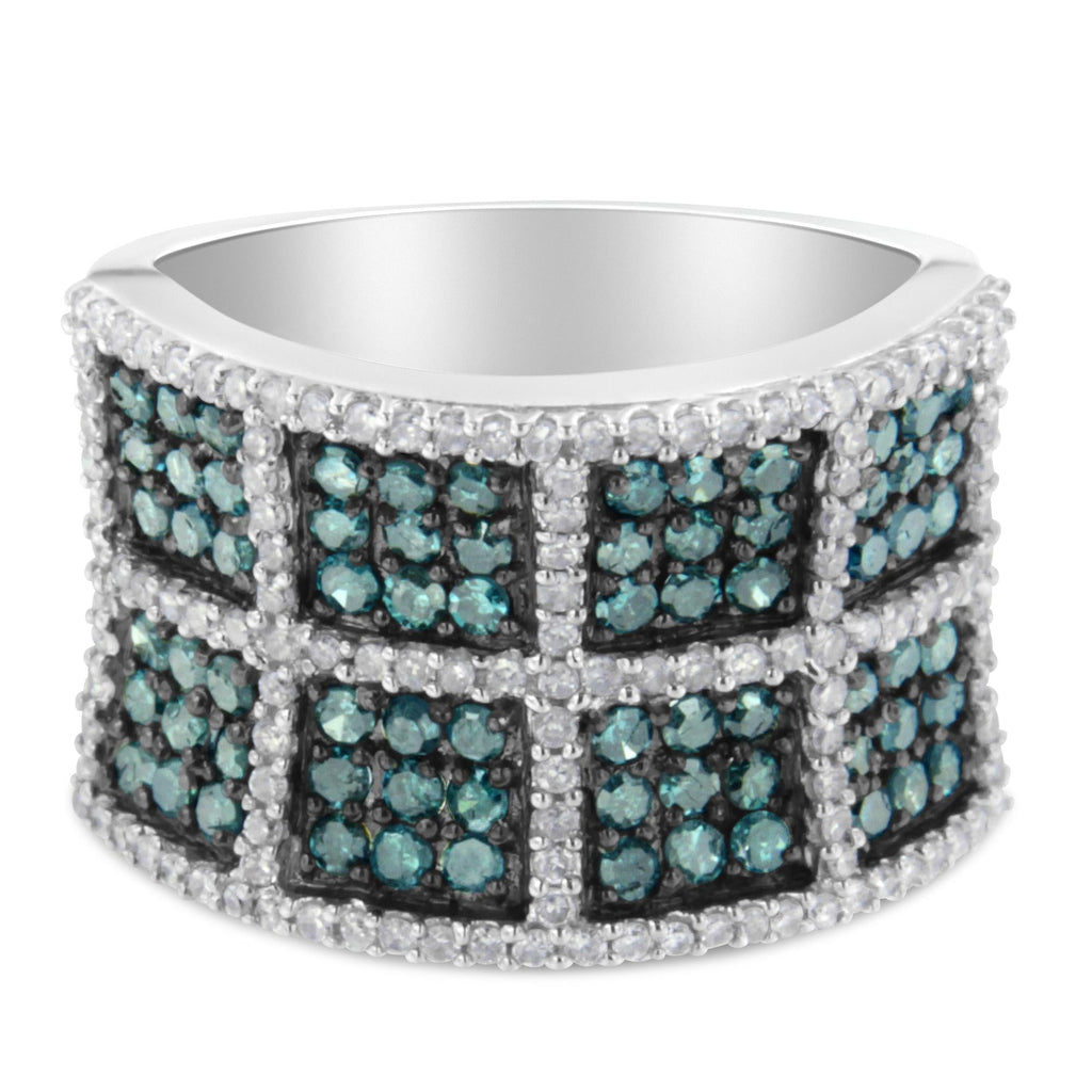 14K White Gold White and Treated Blue Diamond Cocktail Ring (1 1/2 Cttw, H-I Color, I1-I2 Clarity) - Friggin Jewelry