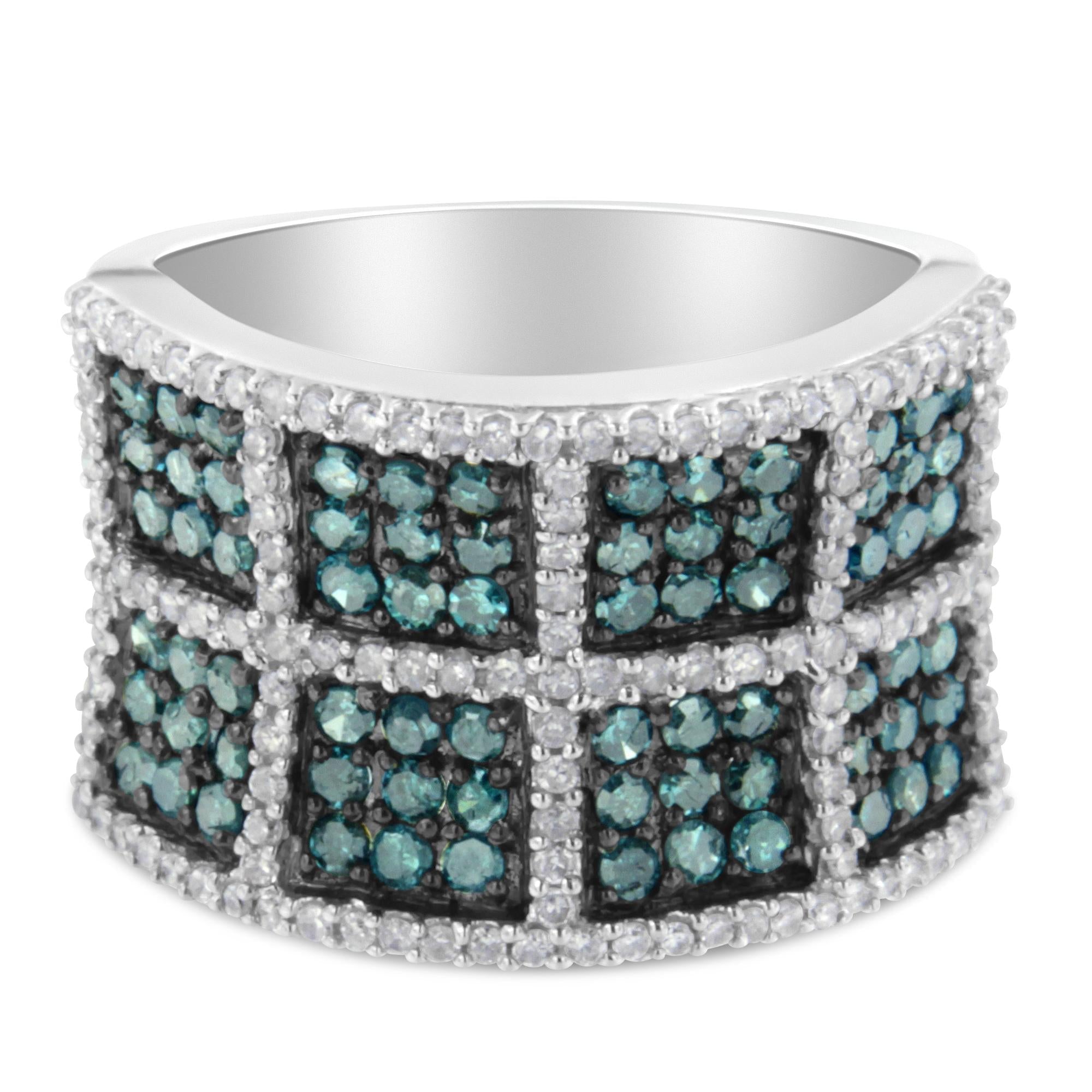 14K White Gold White and Treated Blue Diamond Cocktail Ring (1 1/2 Cttw, H-I Color, I1-I2 Clarity) - Friggin Jewelry