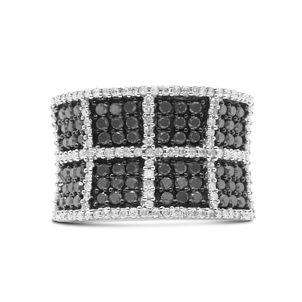14K White Gold 1 1/2 Cttw White and Treated Black Diamond Cocktail Ring (H-I Color, I1-I2 Clarity) - Friggin Jewelry