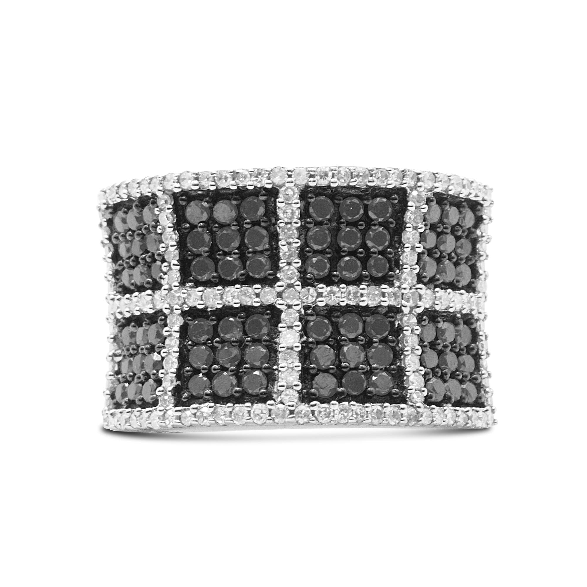 14K White Gold 1 1/2 Cttw White and Treated Black Diamond Cocktail Ring (H-I Color, I1-I2 Clarity) - Friggin Jewelry