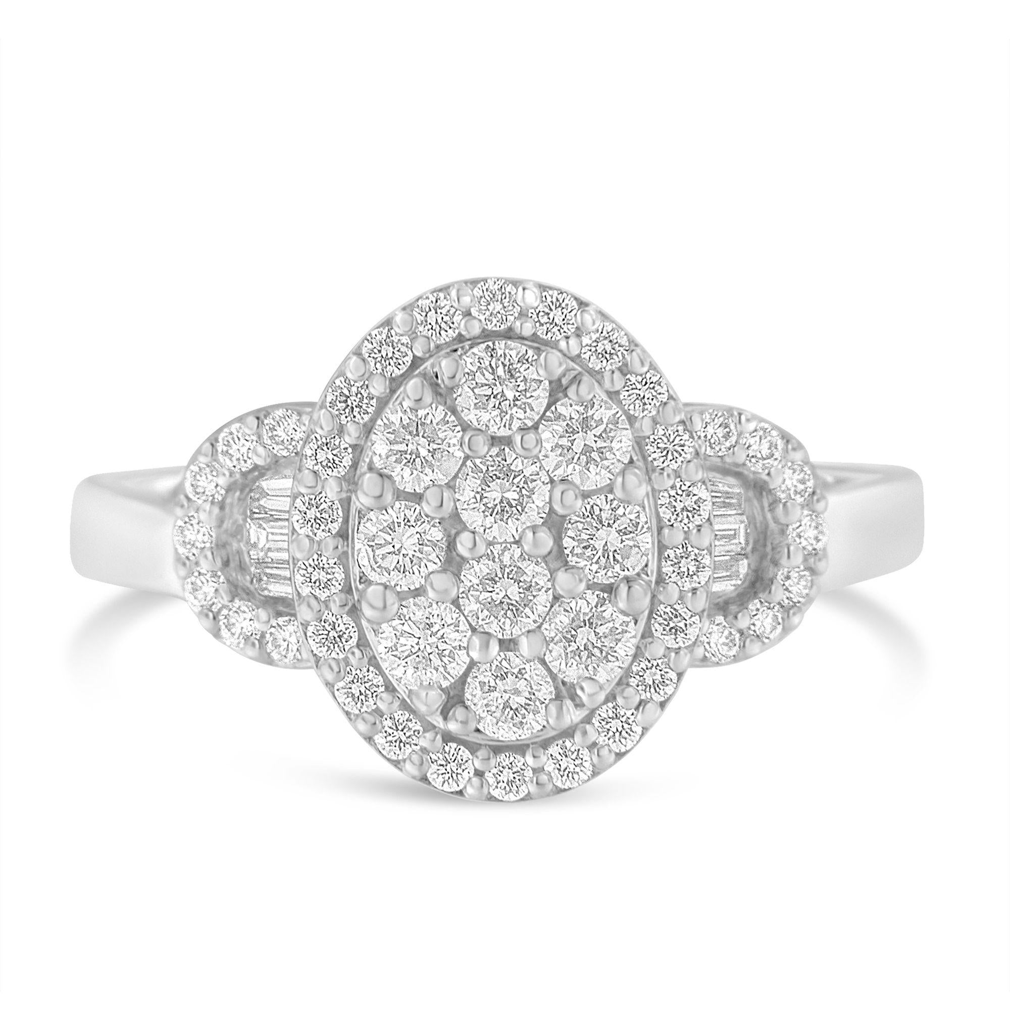 10K White Gold 1.0 Cttw Diamond Oval Cluster with Halo Vintage-Inspired Art Deco Buckle Style Statement Ring (G-H Color, SI1-SI2 Clarity) - Friggin Jewelry