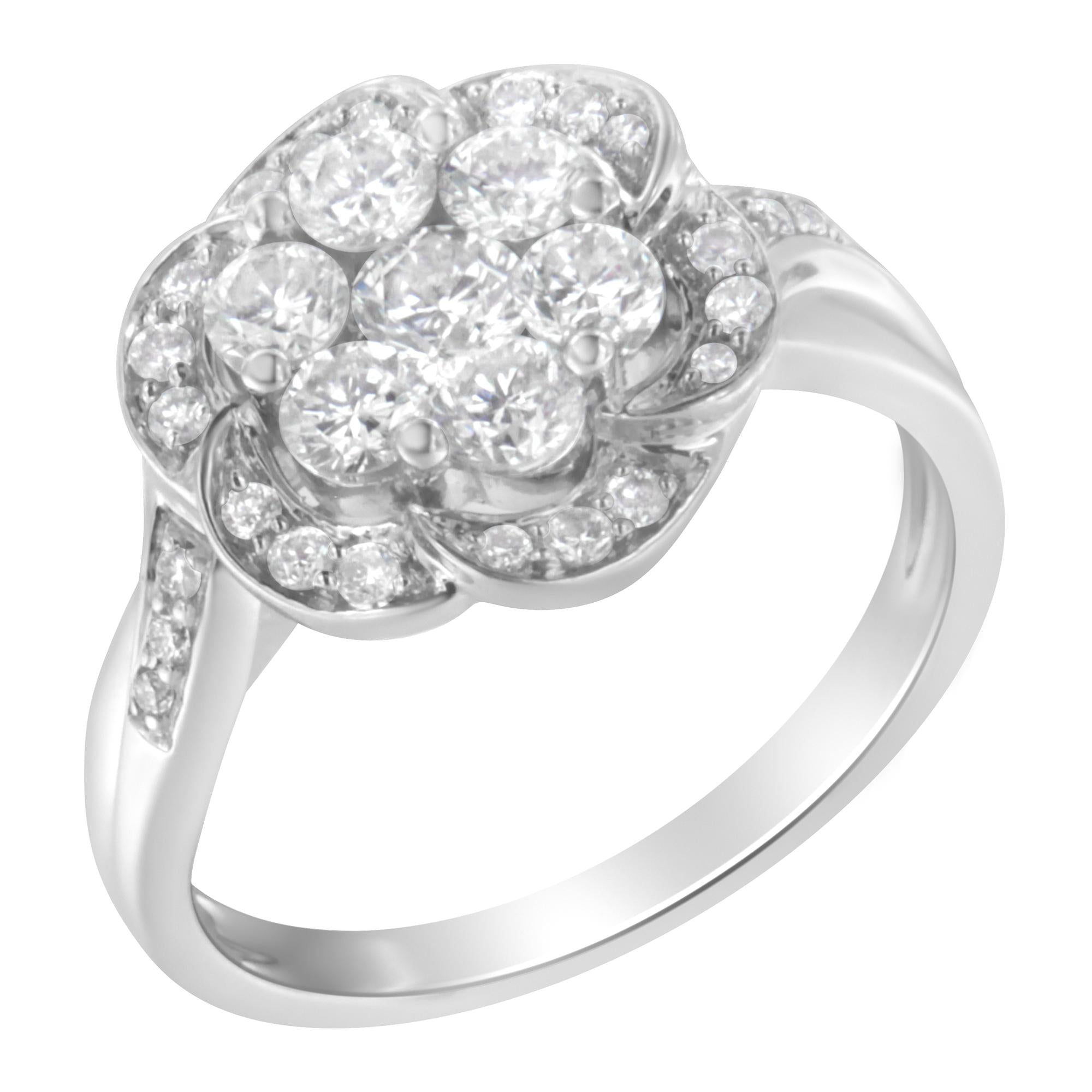14K White Gold Floral Cluster Diamond Ring (1 Cttw, H-I Color, SI2-I1 Clarity) - Friggin Jewelry
