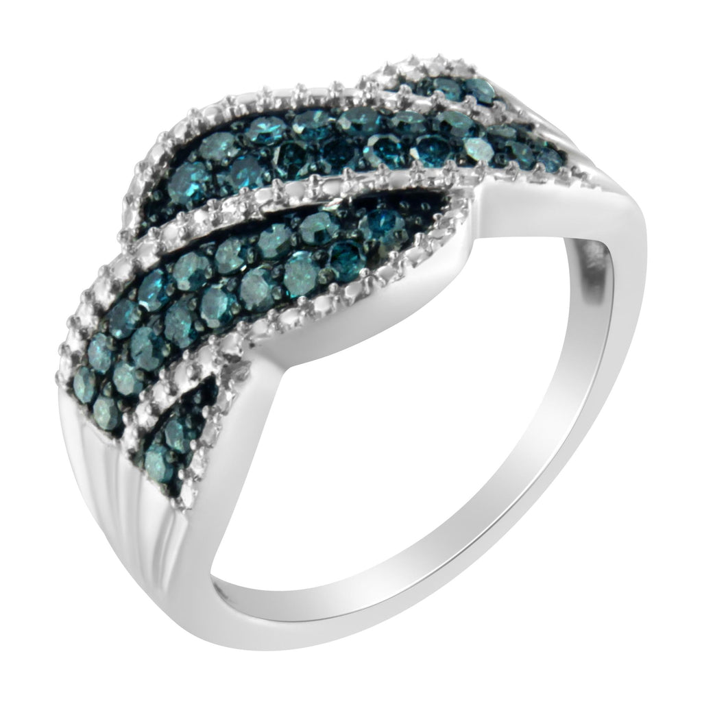 .925 Sterling Silver Treated Blue Color Diamond cocktail Ring (1/2 Cttw, Treated Blue Color, I2-I3 Clarity) - Friggin Jewelry