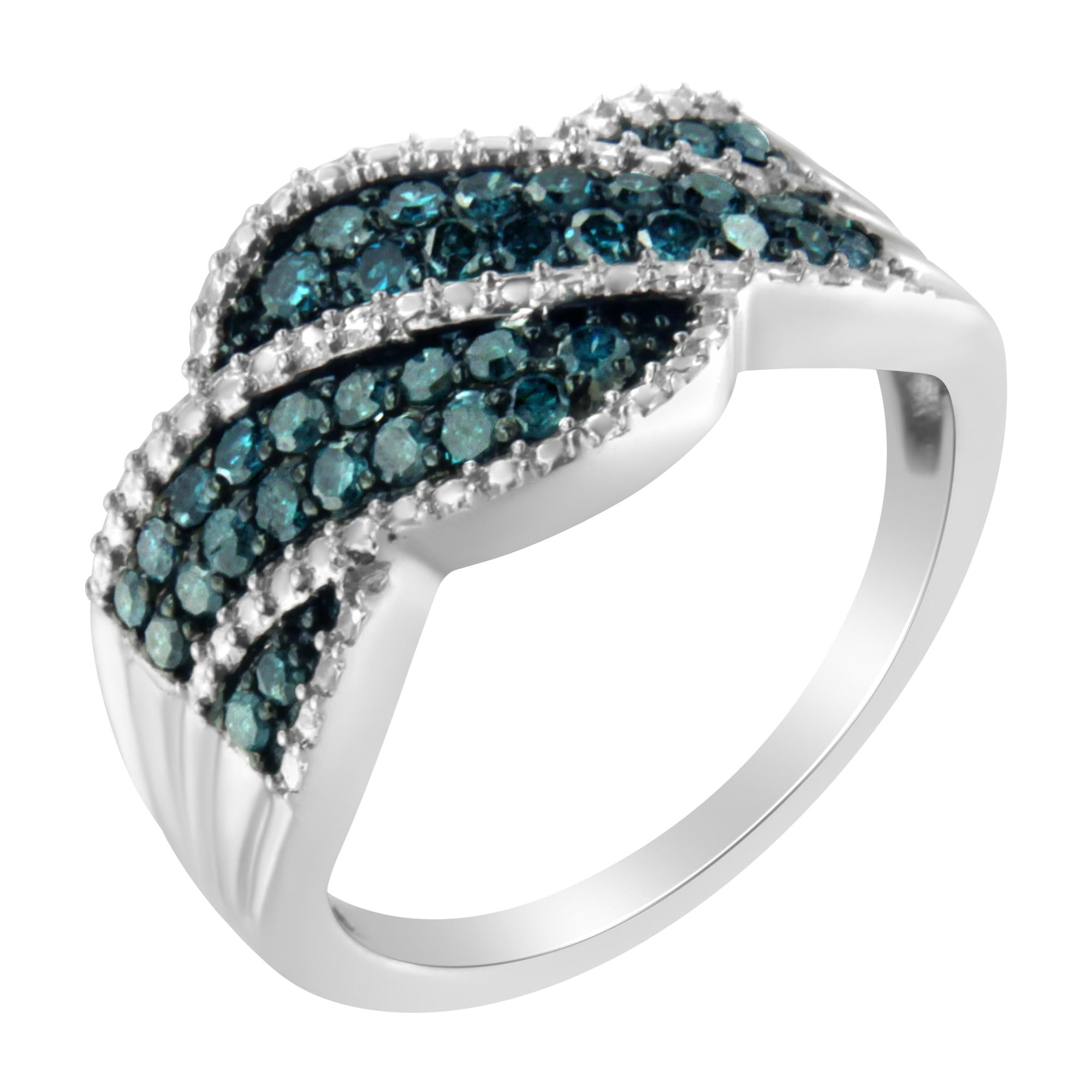 .925 Sterling Silver Treated Blue Color Diamond cocktail Ring (1/2 Cttw, Treated Blue Color, I2-I3 Clarity) - Friggin Jewelry