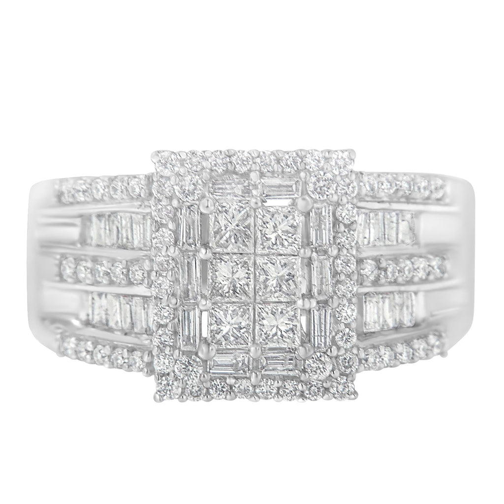 Anello con diamanti in oro bianco 10 carati (1 carato, colore HI, purezza I1-I2) - Friggin Jewelry