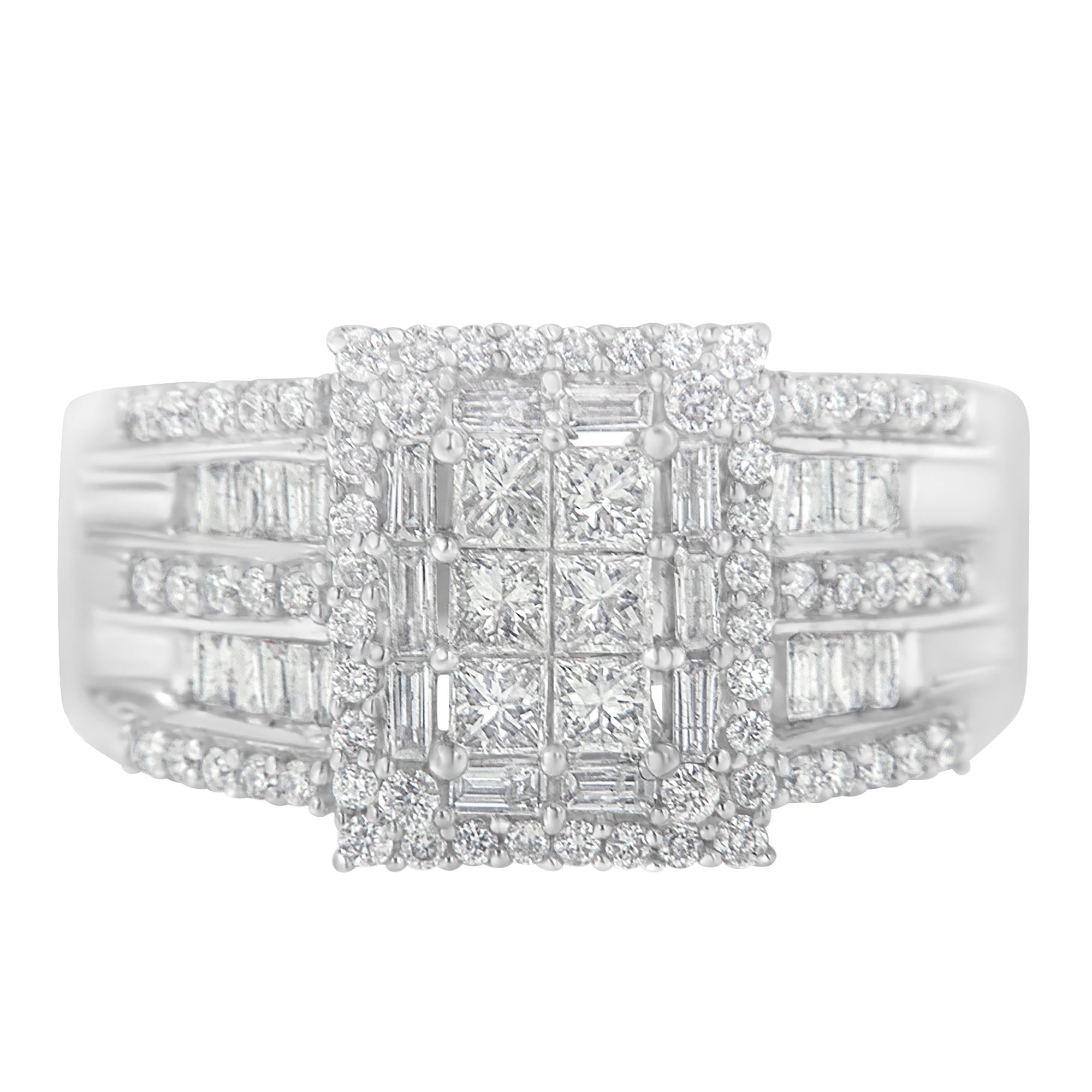 Anello con diamanti in oro bianco 10 carati (1 carato, colore HI, purezza I1-I2) - Friggin Jewelry