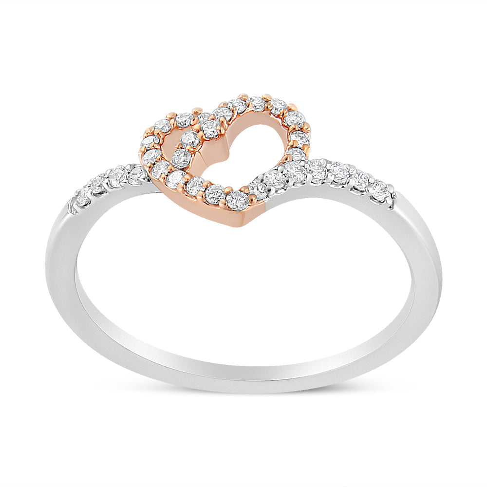 14K Rose Gold Plated and White .925 Sterling Silver 1/5 Cttw Round-Cut Diamond Open Heart Promise Ring (I-J Color, I2-I3 Clarity) - Friggin Jewelry